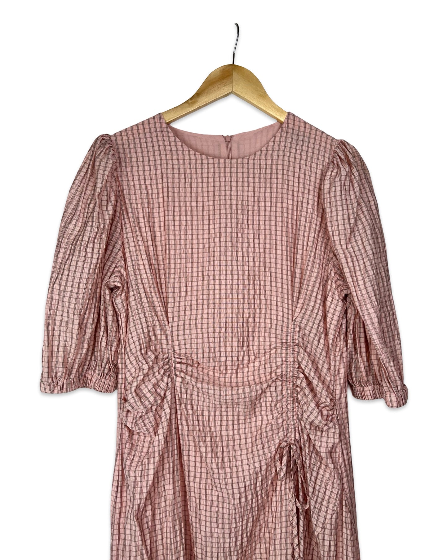 Lichtroze midi jurk met pofmouwen - M