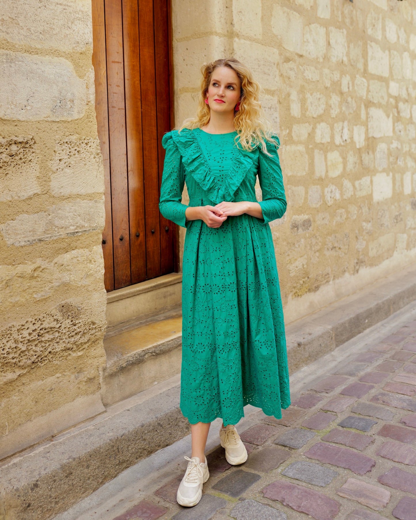 Groene broderie jurk - S