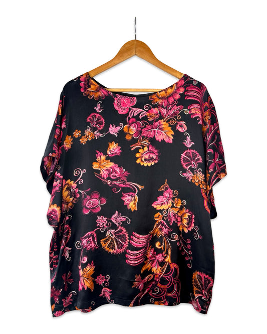 Zijden top met bloemen - XL