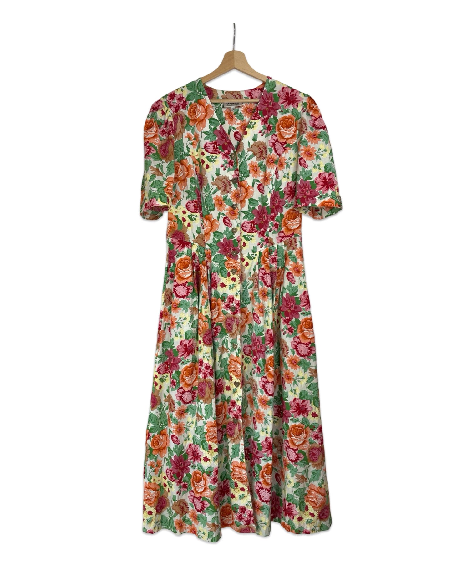 Vintage Bloemenjurk met pofmouwen - M/L - Petit Paris Vintage