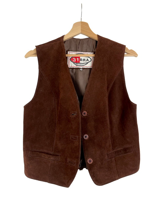 Vintage Bruin suède gilet - S - Petit Paris Vintage