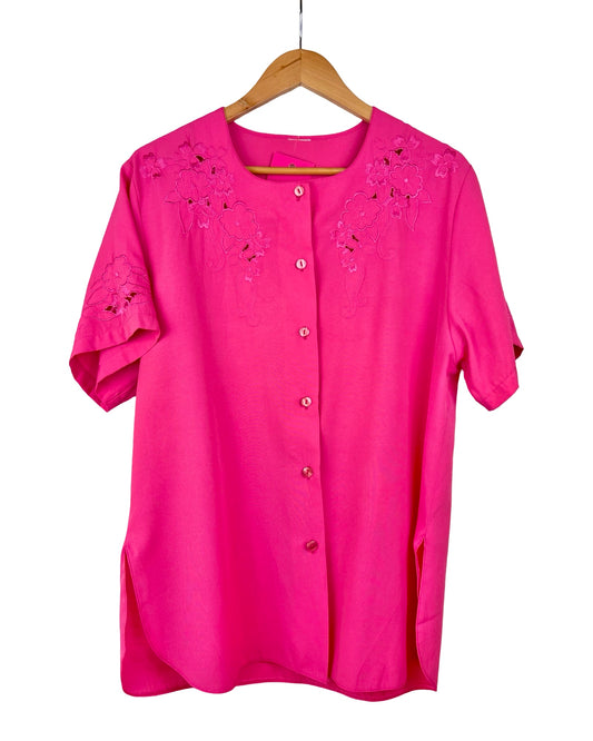 Vintage felroze opengewerkte blouse - L