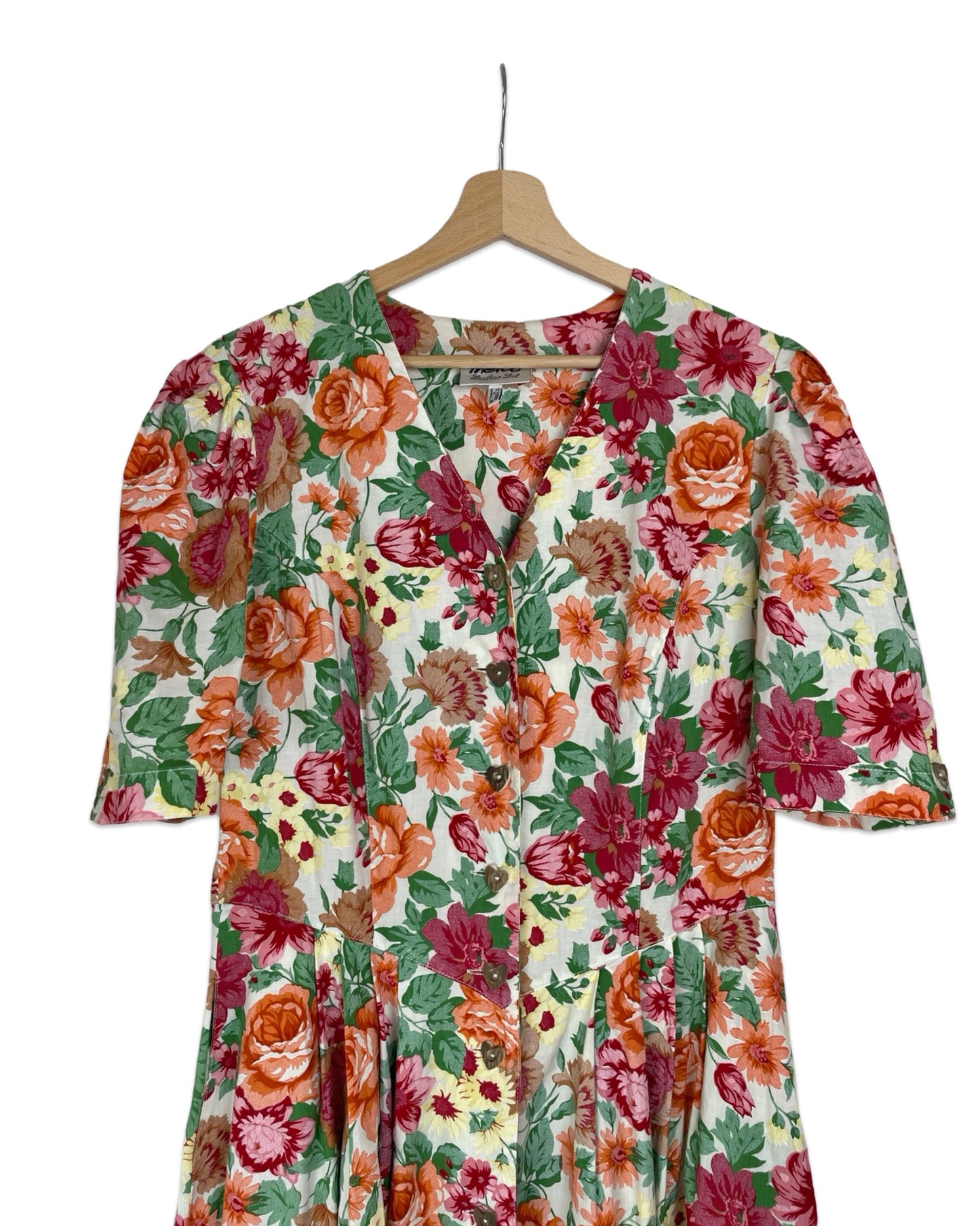 Vintage Bloemenjurk met pofmouwen - M/L - Petit Paris Vintage