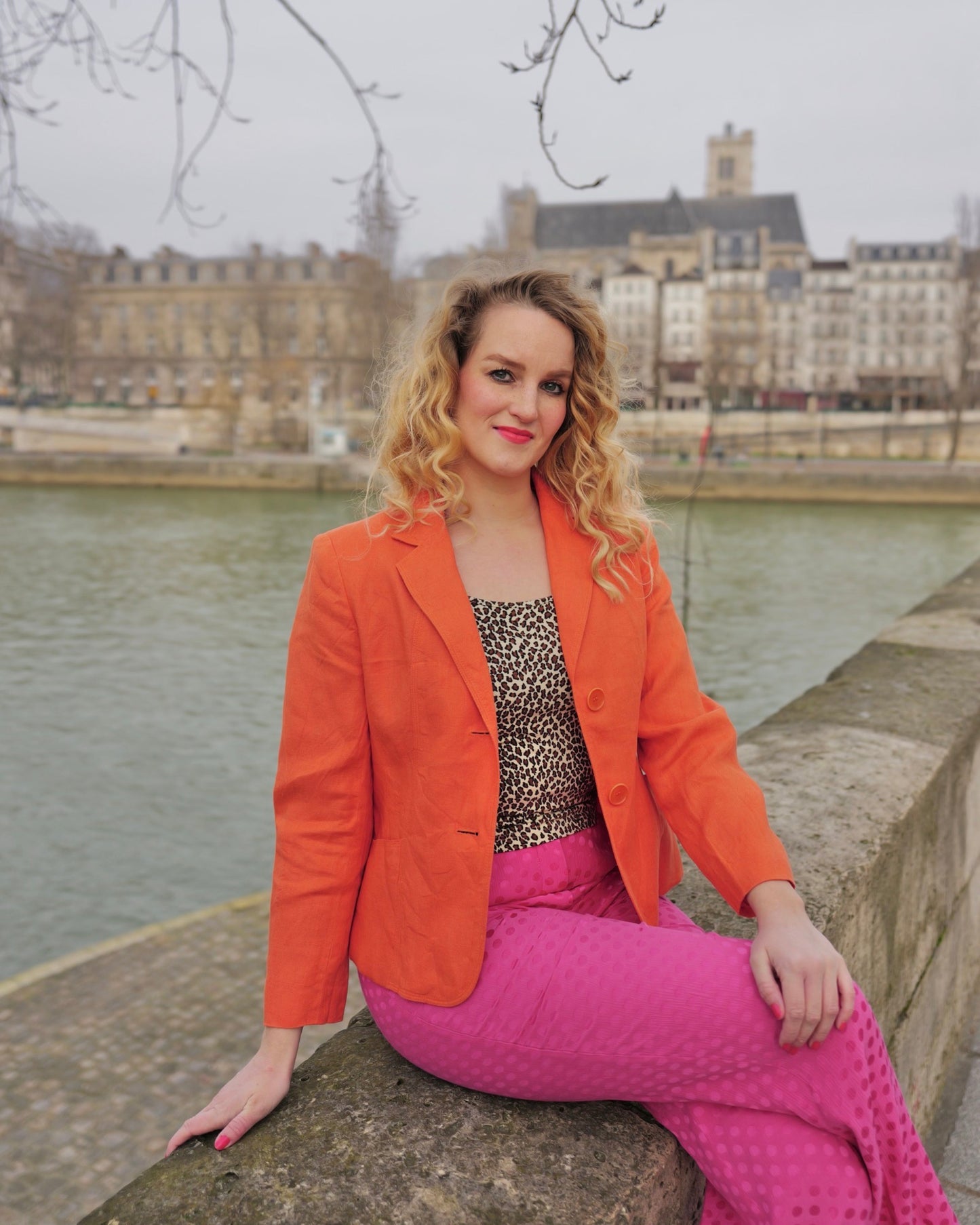 Linnen oranje blazer - S
