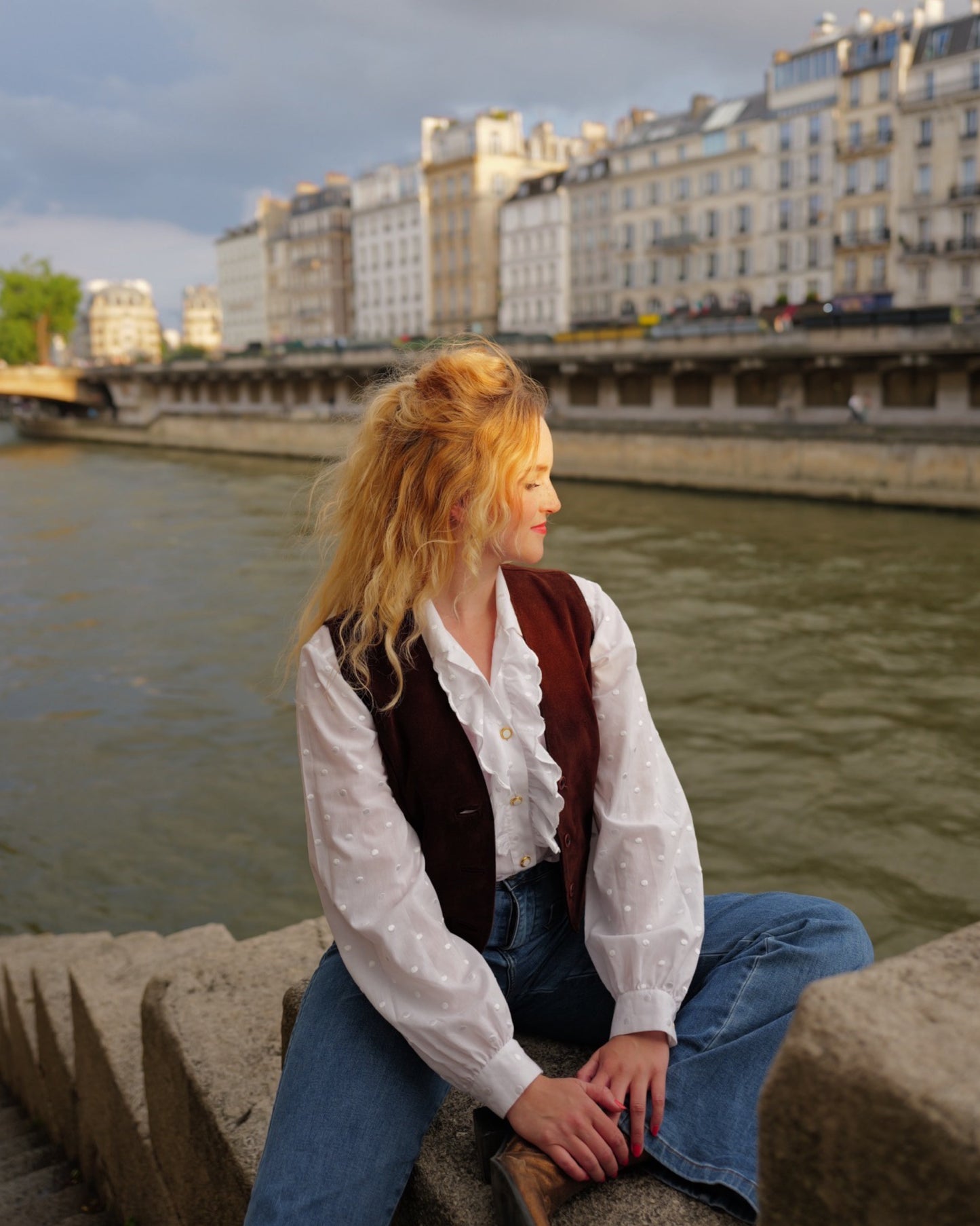 Vintage Bruin suède gilet - S - Petit Paris Vintage