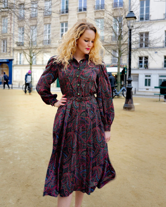 Vintage Paisley jurk - S/M - Petit Paris Vintage