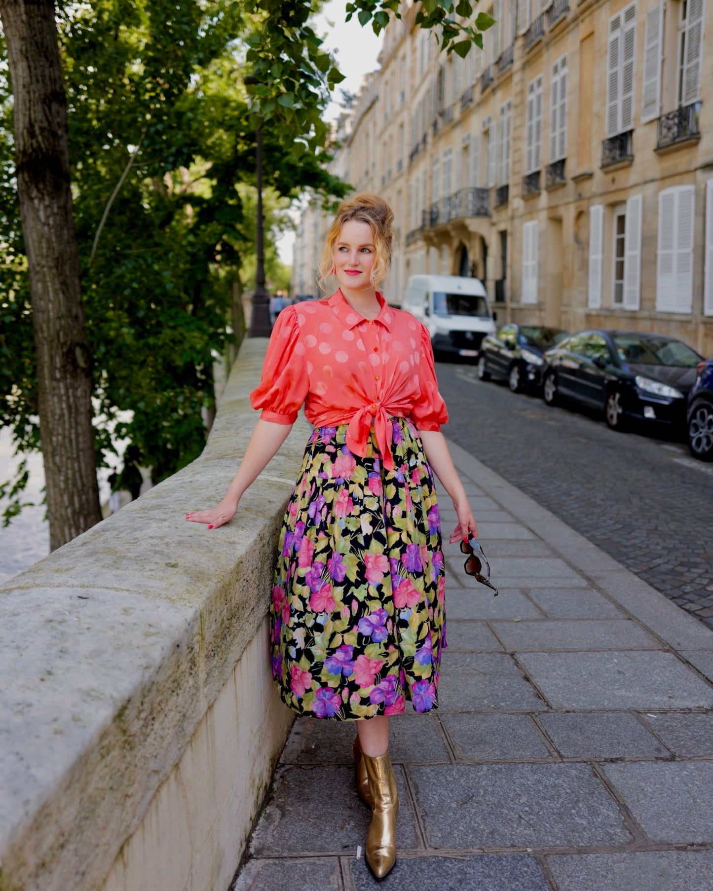Vintage Bloemenrok met plooien - S/M - Petit Paris Vintage