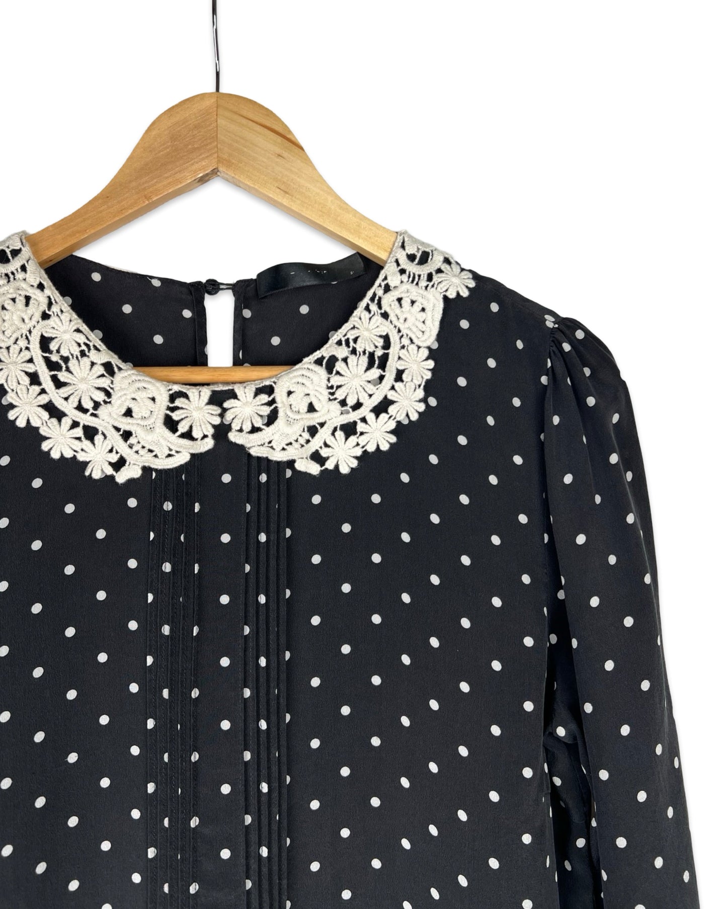 Zijden vintage blouse met stippen - S
