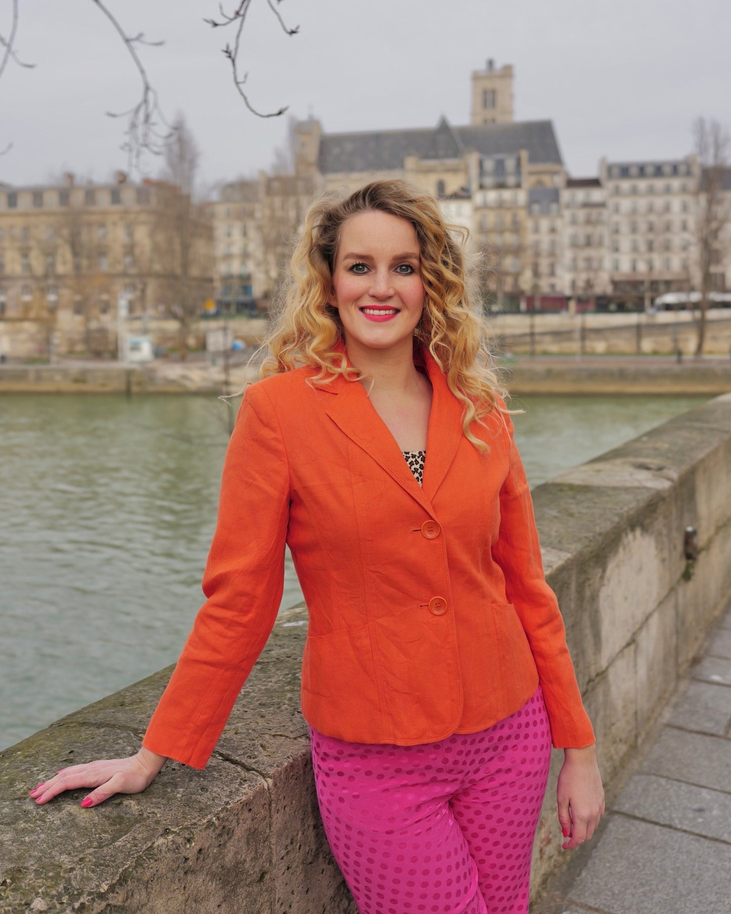 Linnen oranje blazer - S