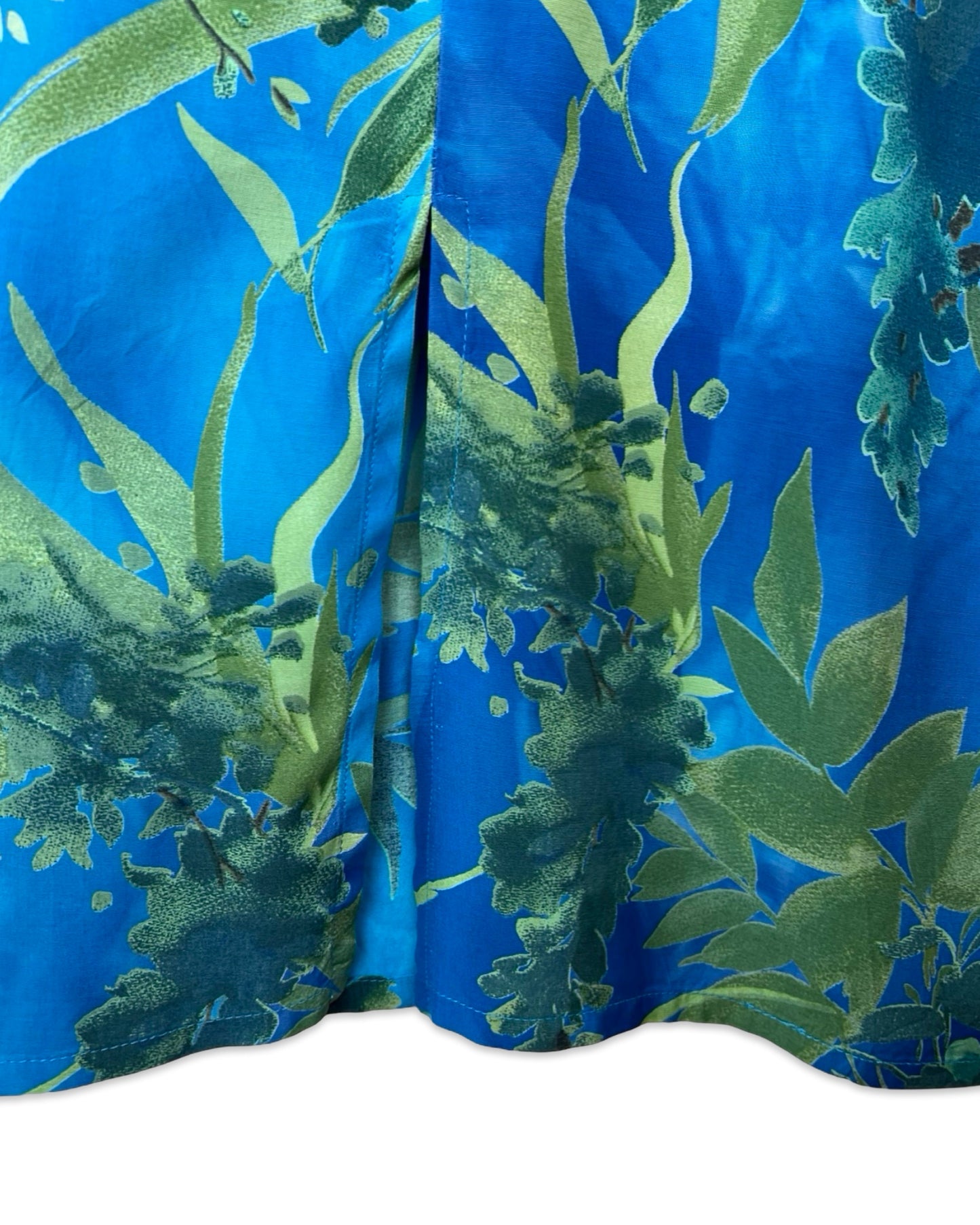 Vintage Blauwe jurk met bladerprint - L - Petit Paris Vintage