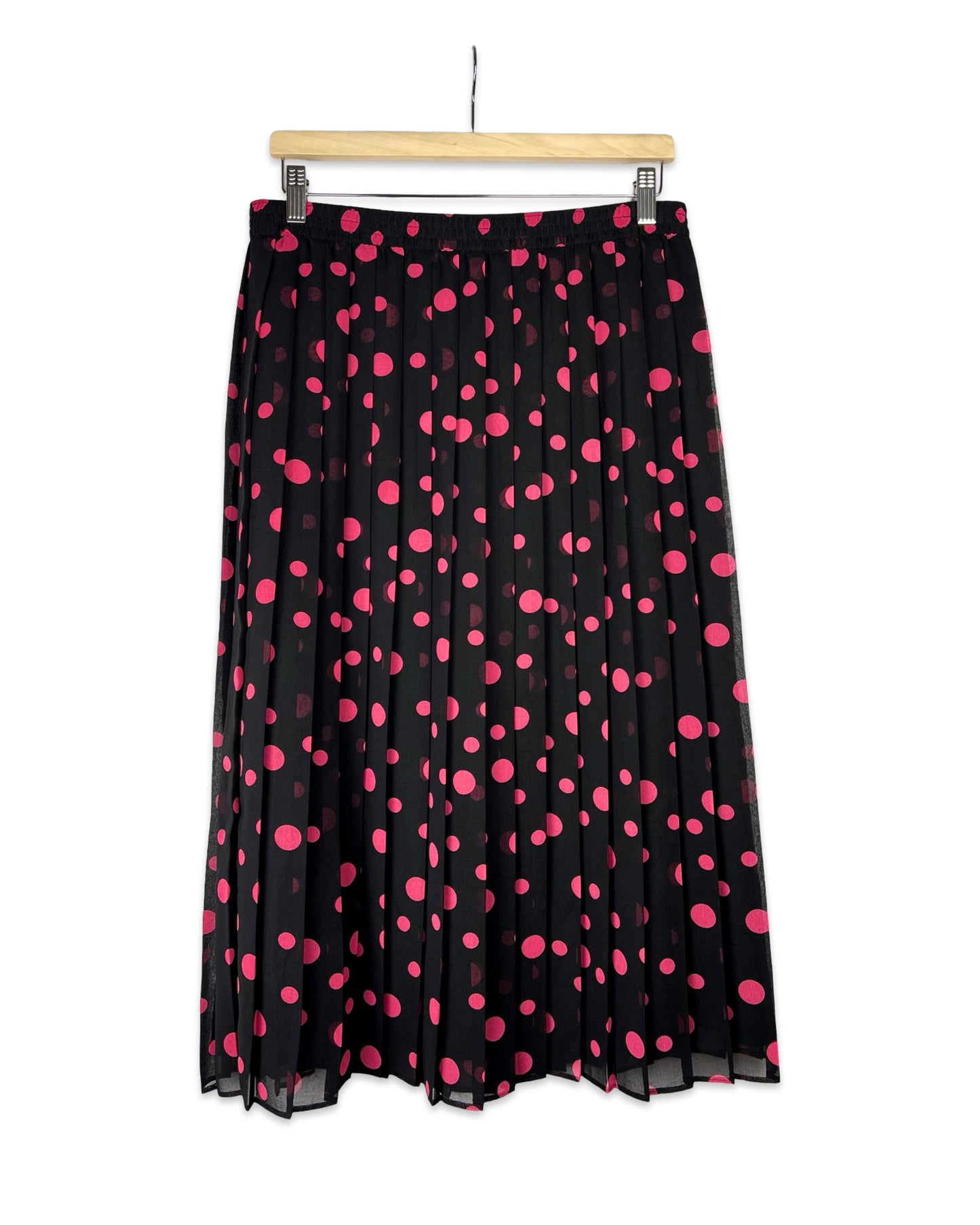 Vintage plissérok met roze stippen - L