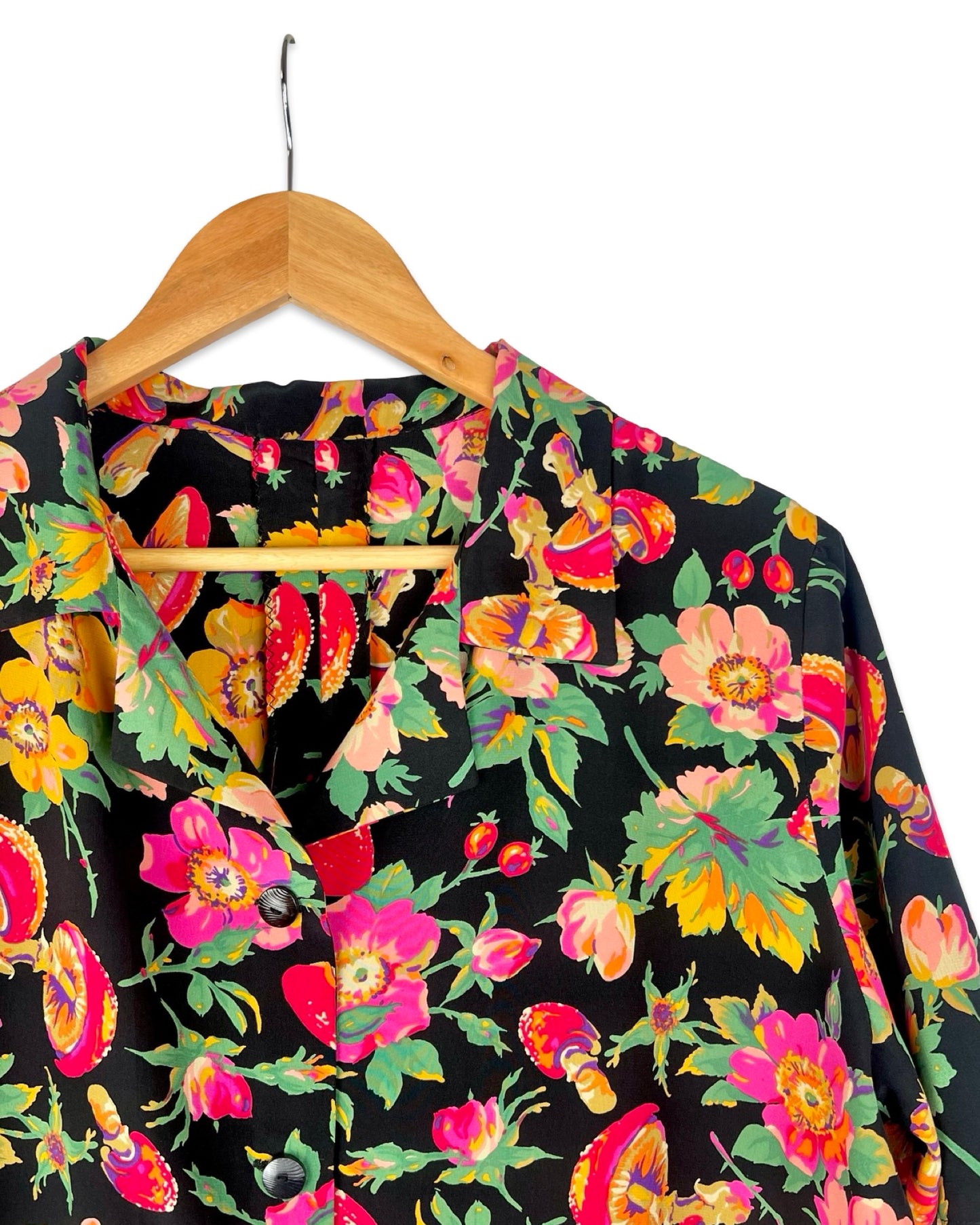 Zijden vintage blouse met herfstige bloemenprint - L