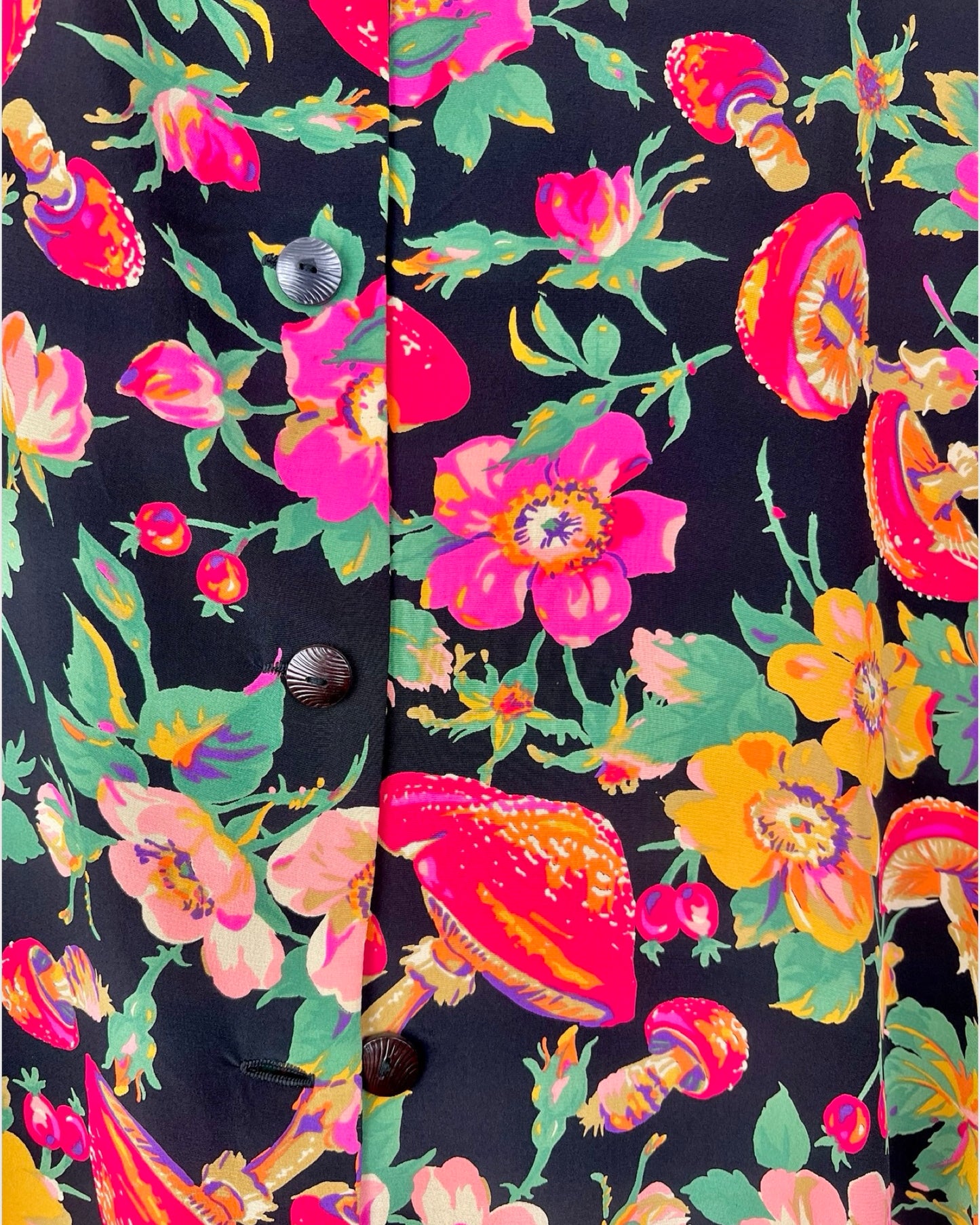 Zijden vintage blouse met herfstige bloemenprint - L