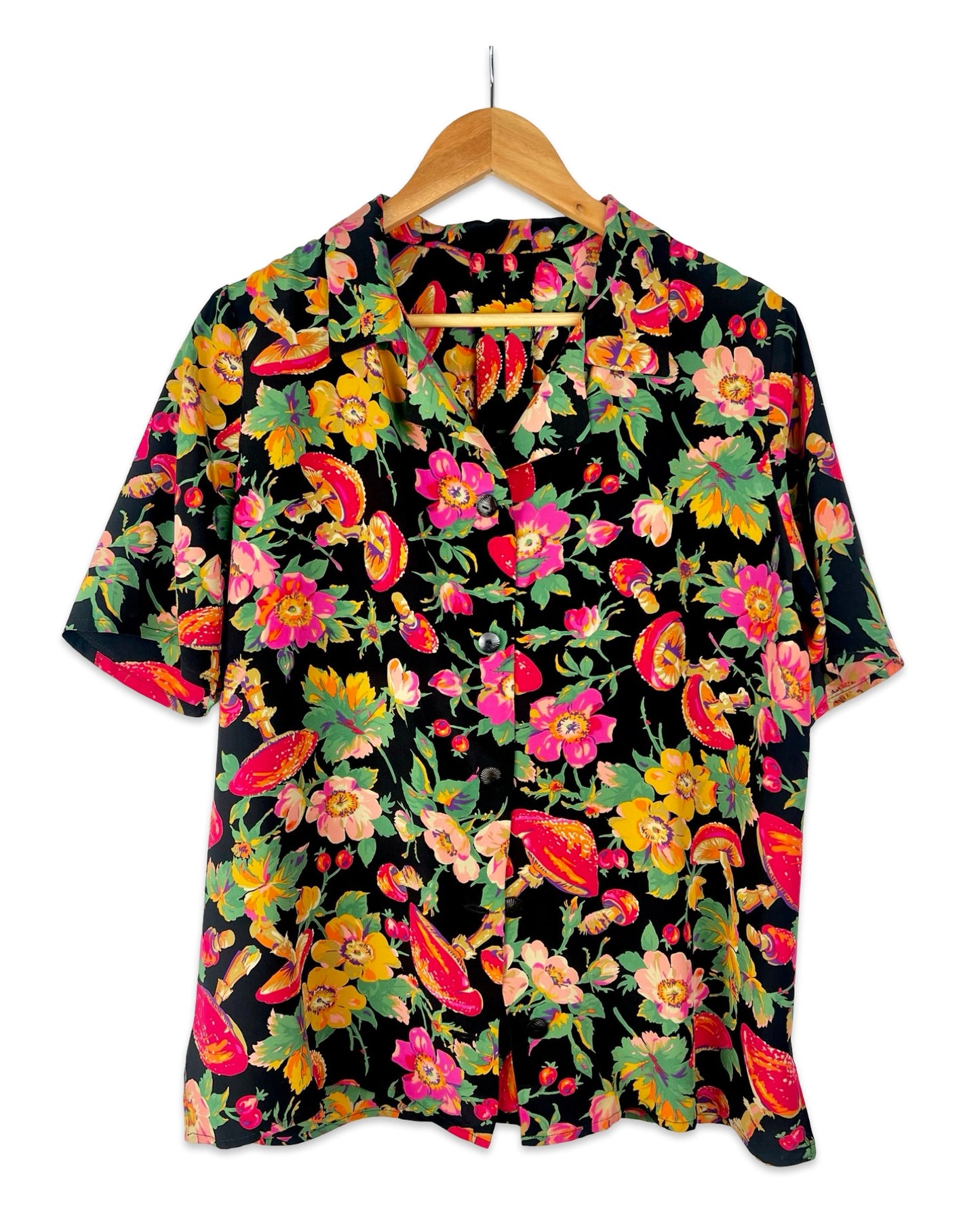 Zijden vintage blouse met herfstige bloemenprint - L