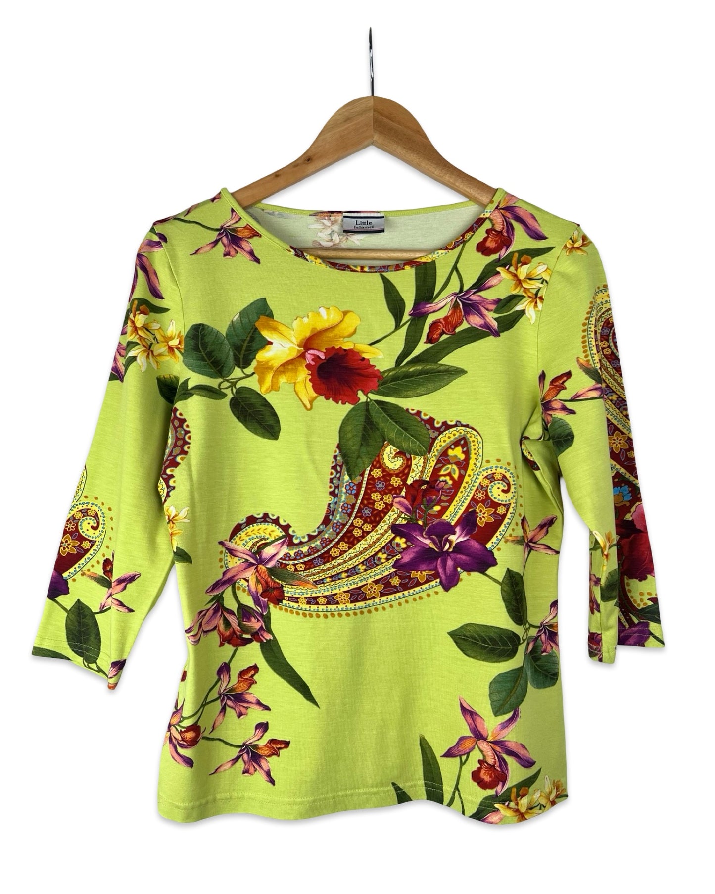 Groene top met paisley en bloemenprint - S