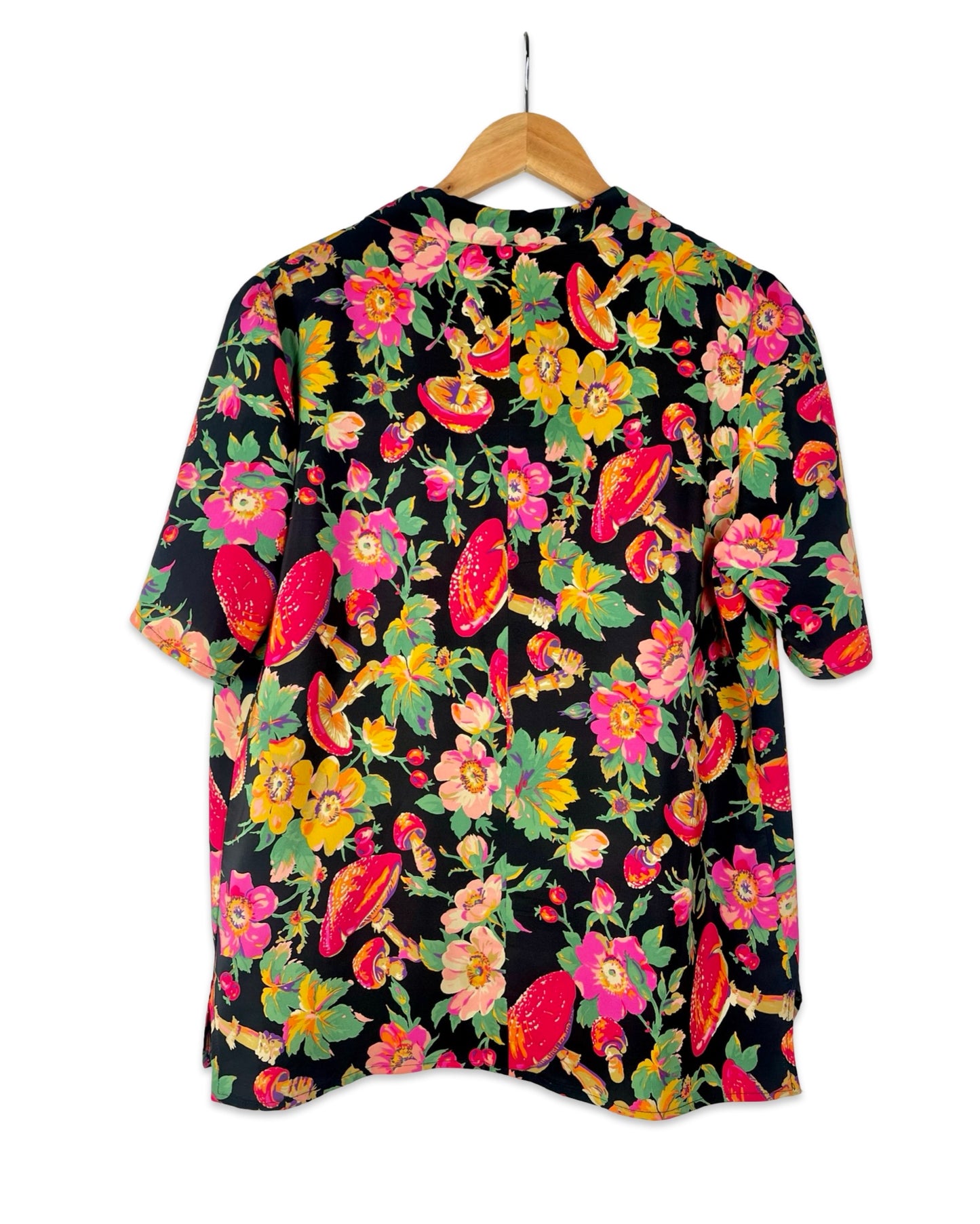 Zijden vintage blouse met herfstige bloemenprint - L