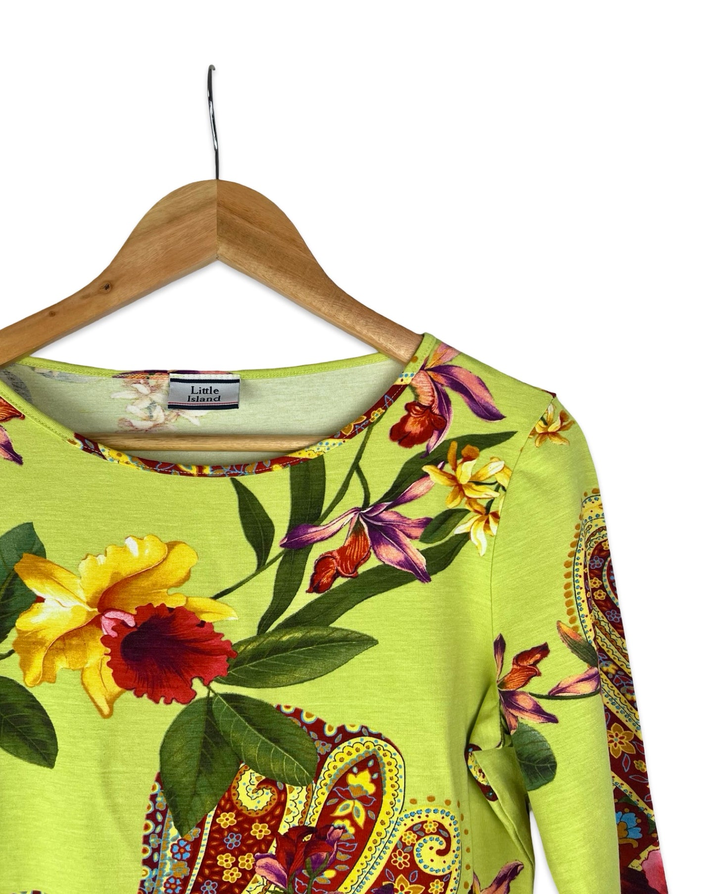 Groene top met paisley en bloemenprint - S