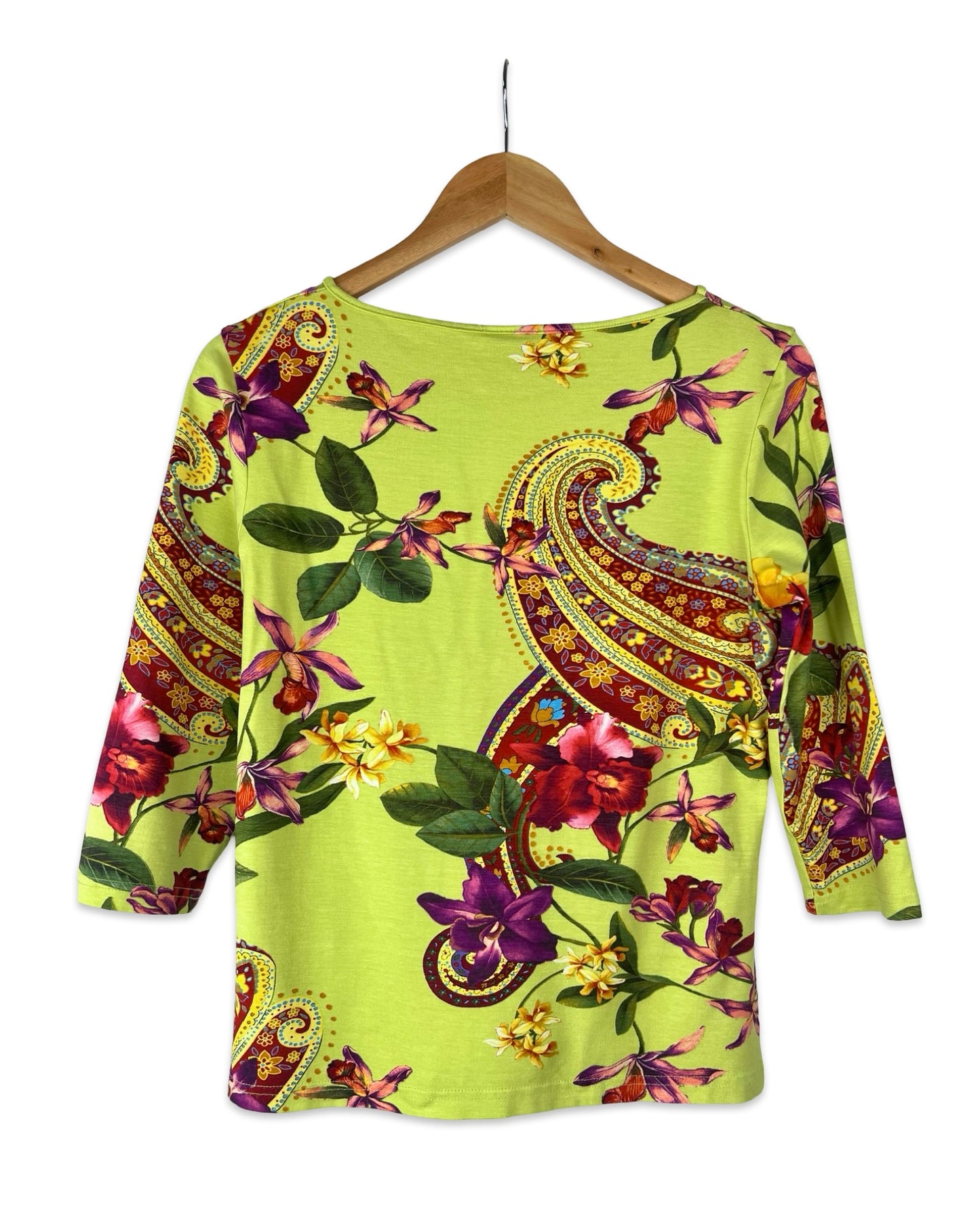 Groene top met paisley en bloemenprint - S