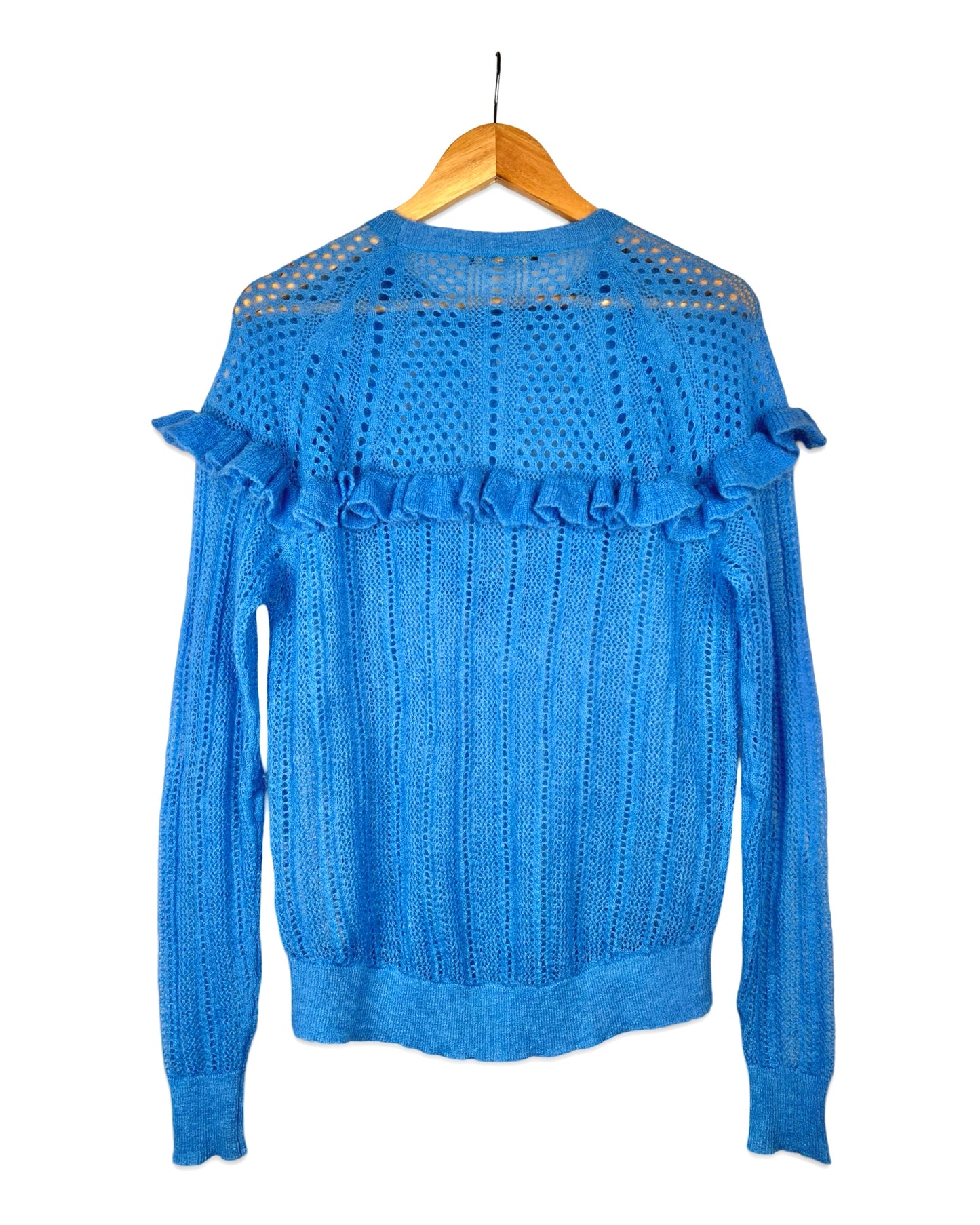 Blauwe ajour trui met ruches - M
