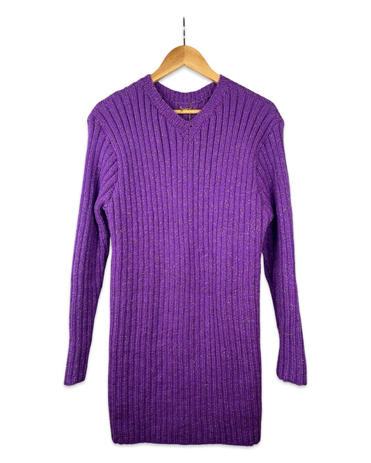 Vintage gebreide paarse jurk - L