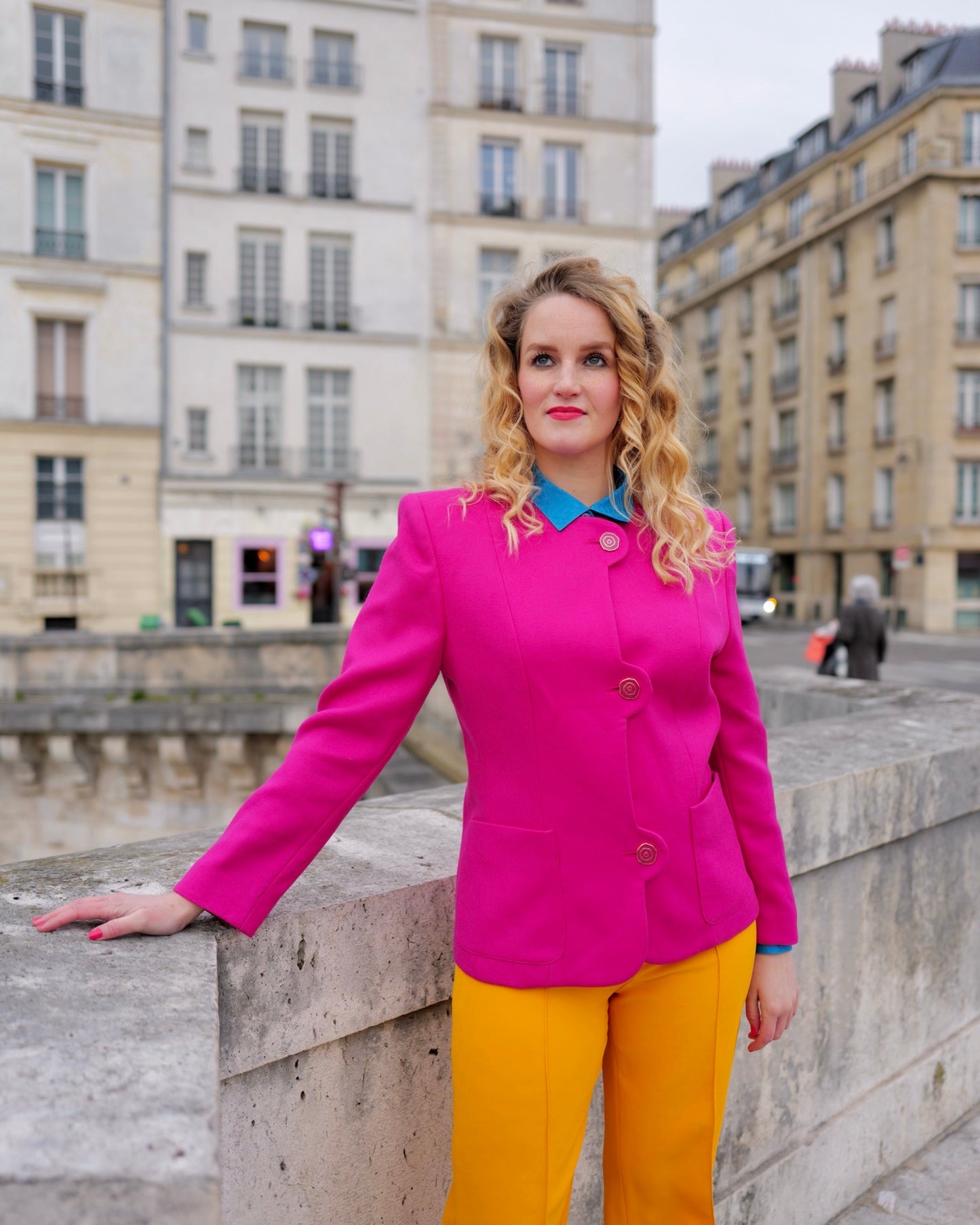 Fuchsia wollen blazer - M