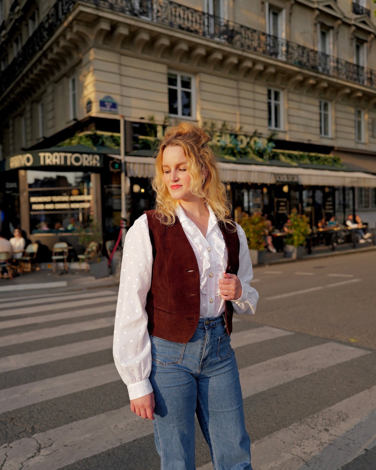 Vintage Bruin suède gilet - S - Petit Paris Vintage