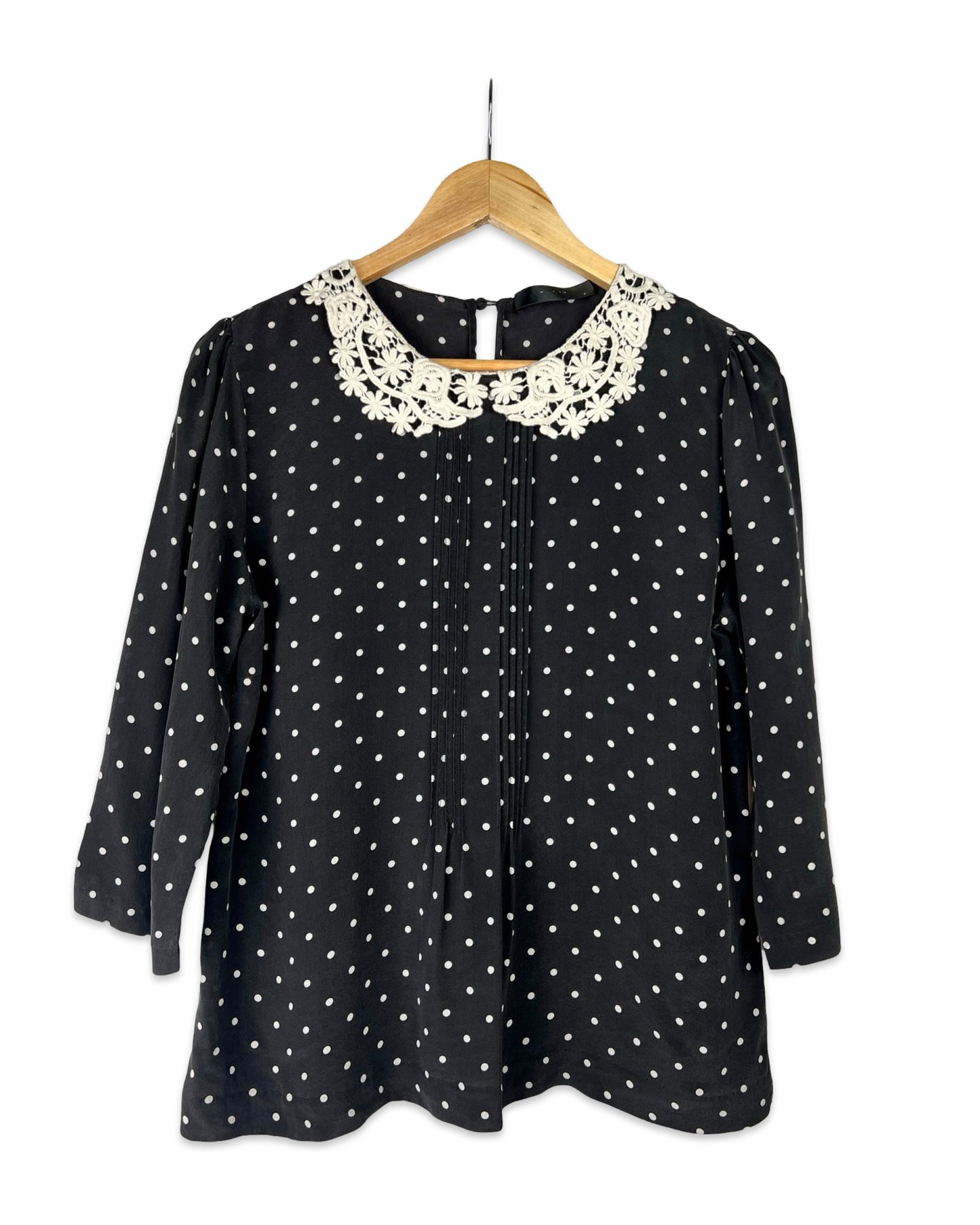 Zijden vintage blouse met stippen - S