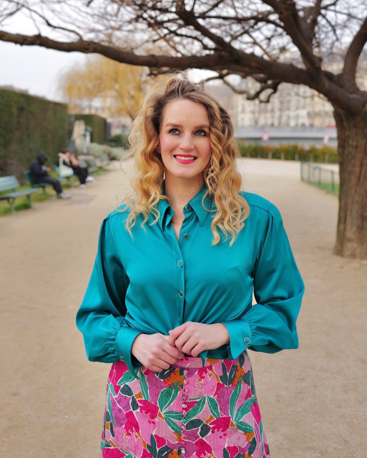 Petrol satijn blouse - M/L