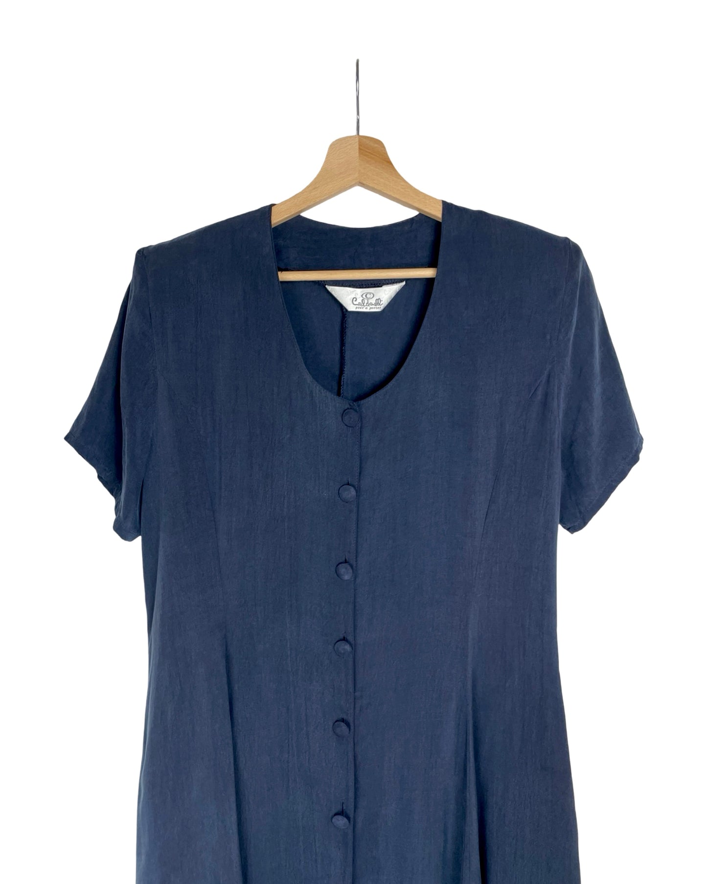 Vintage Donkerblauwe midi jurk - M - Petit Paris Vintage