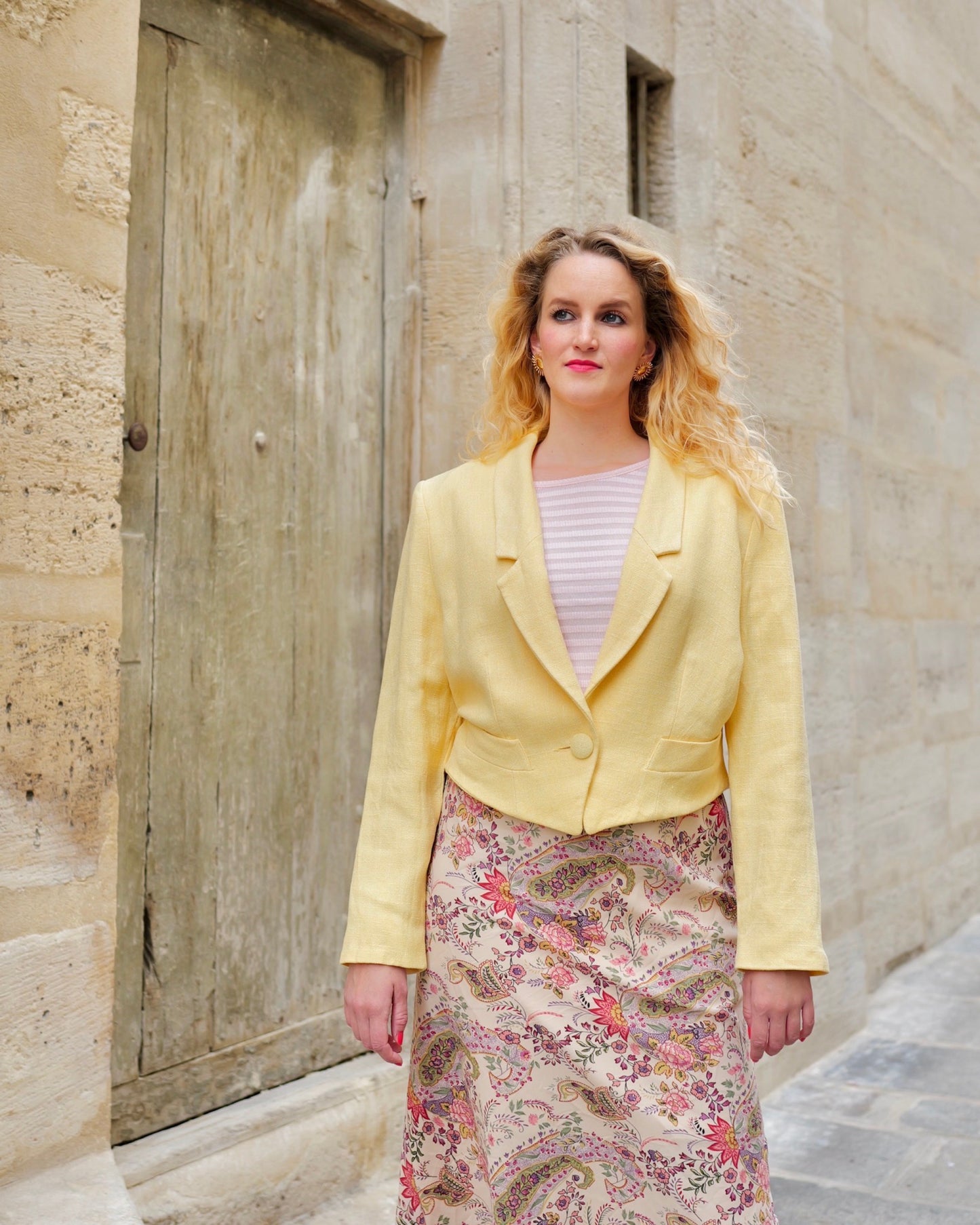 Pastel gele blazer - L