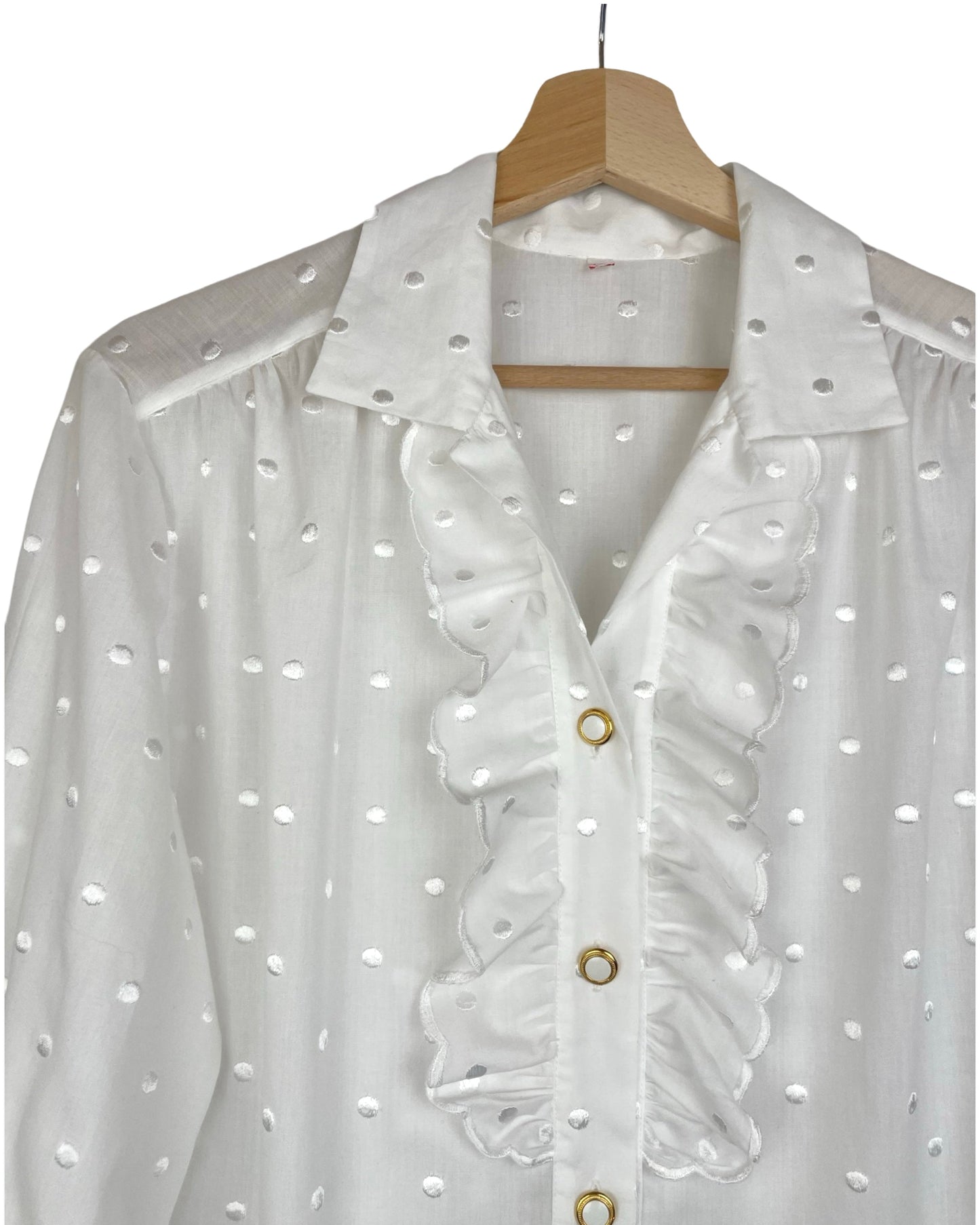 Vintage Blouse met geborduurde stippen - L - Petit Paris Vintage