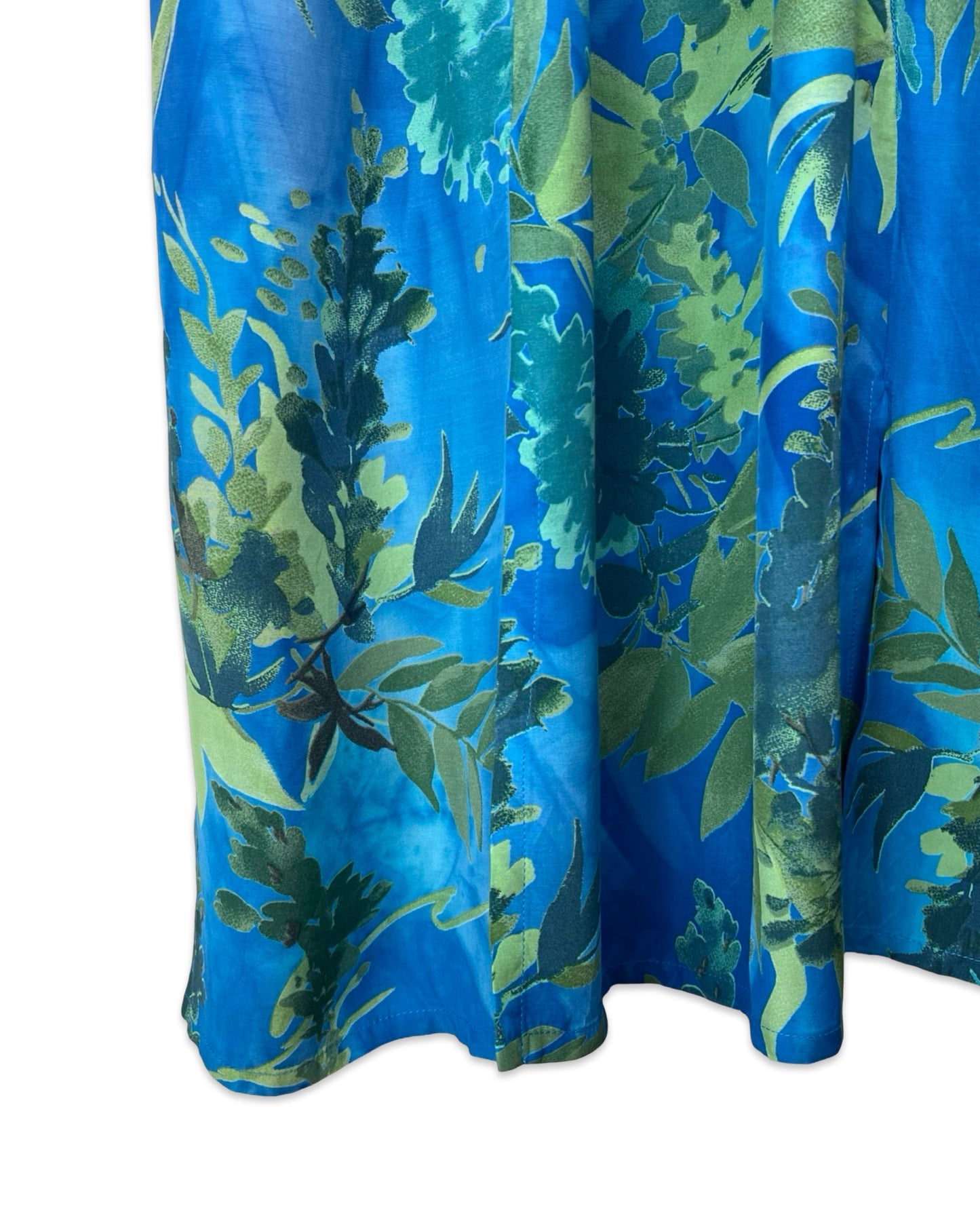 Vintage Blauwe jurk met bladerprint - L - Petit Paris Vintage