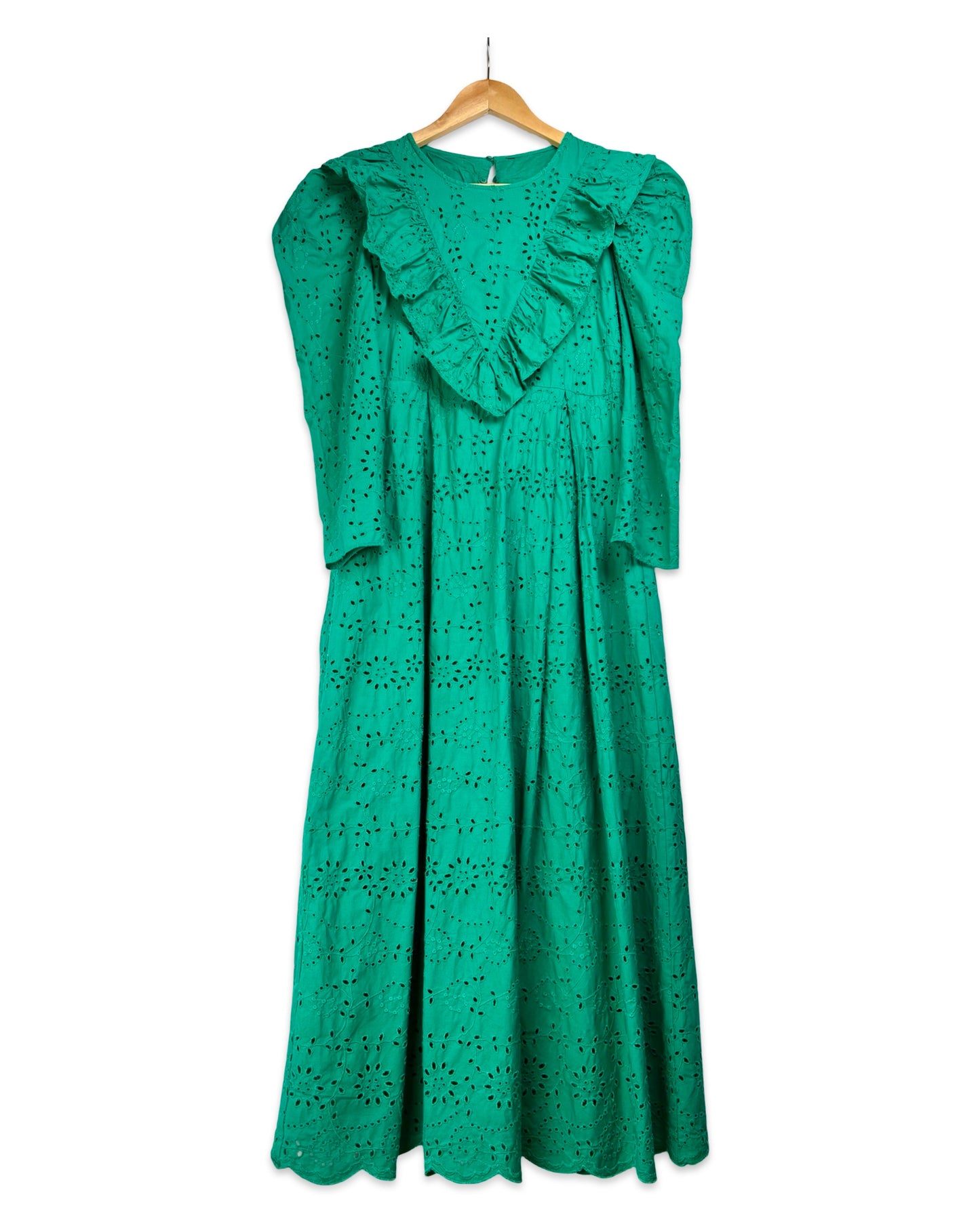 Groene broderie jurk - S