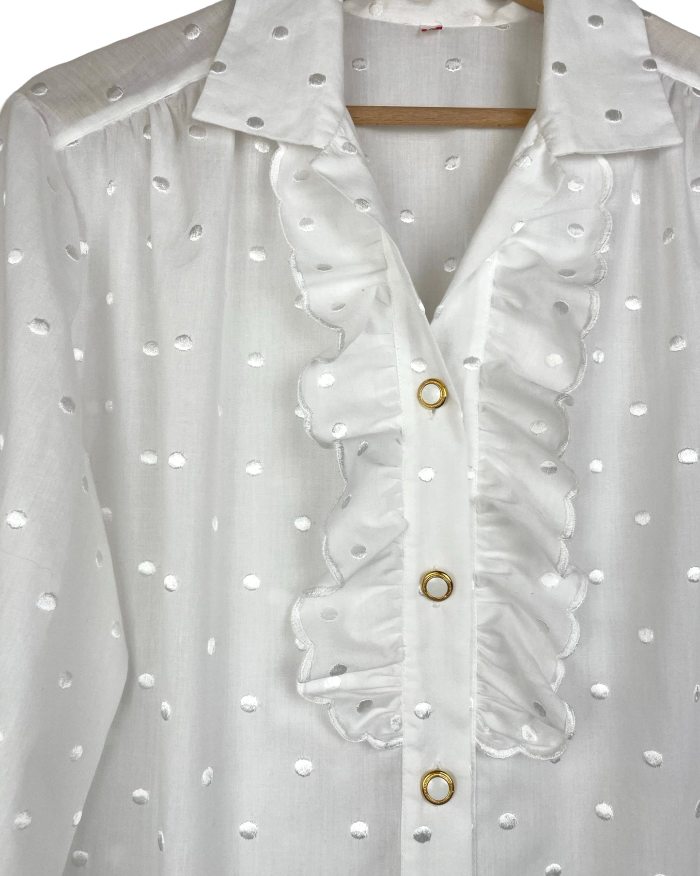 Vintage Blouse met geborduurde stippen - L - Petit Paris Vintage