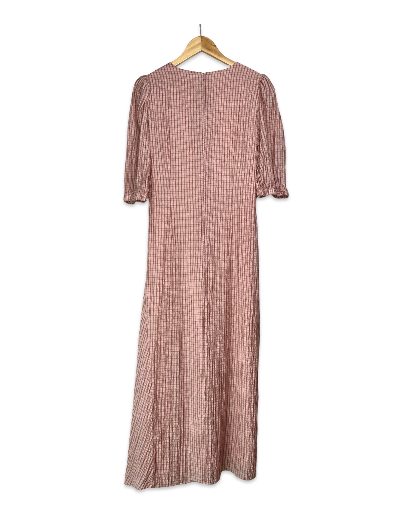 Lichtroze midi jurk met pofmouwen - M