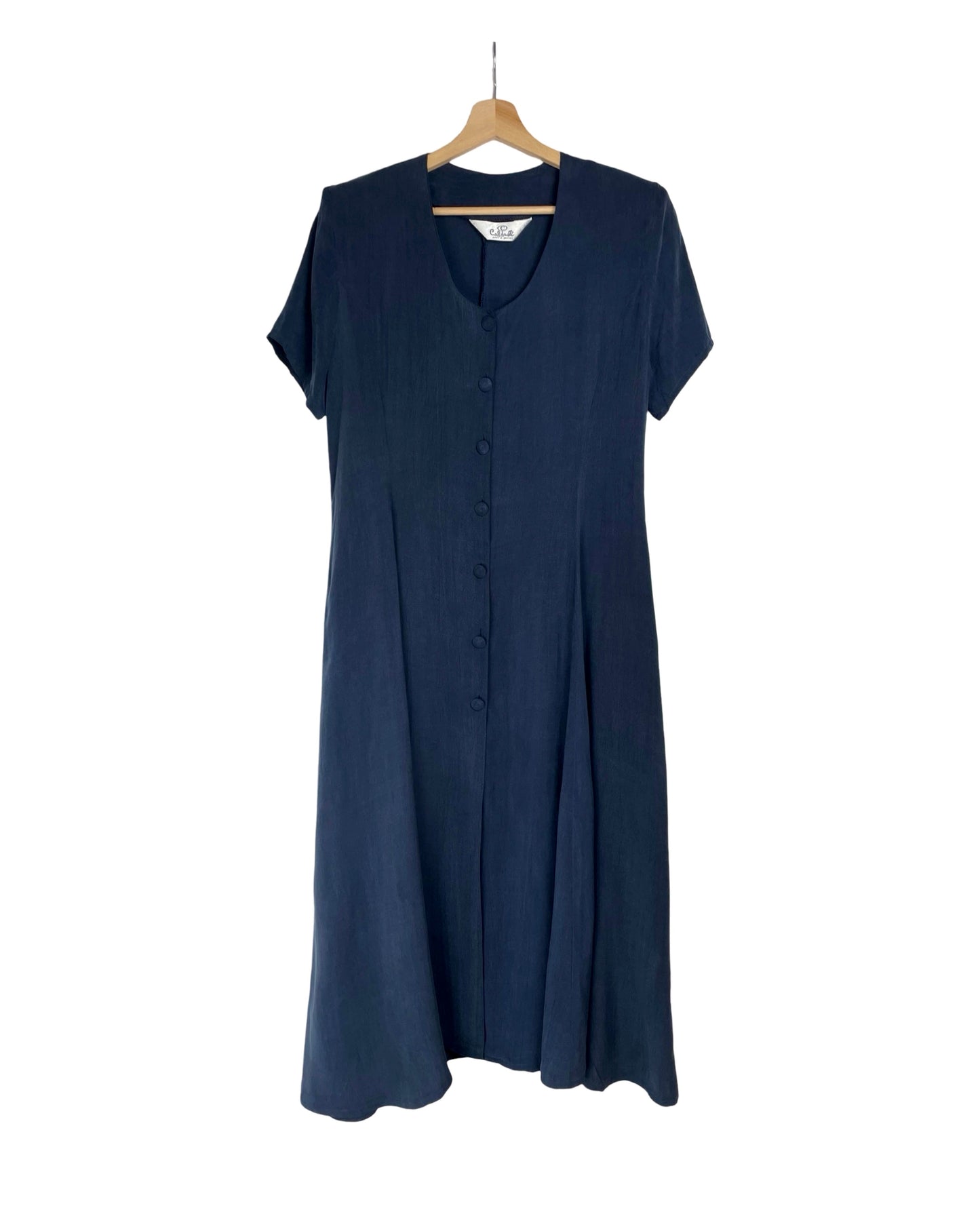 Vintage Donkerblauwe midi jurk - M - Petit Paris Vintage