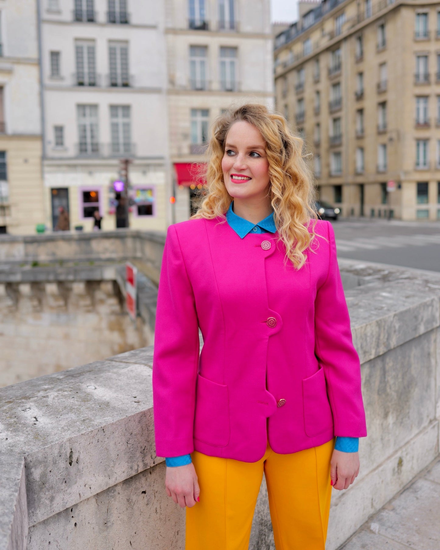 Fuchsia wollen blazer - M