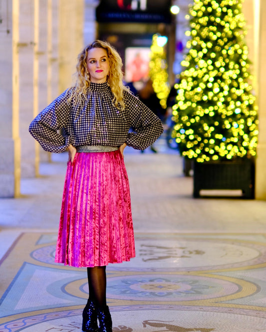 Roze velvet plissérok - S/M