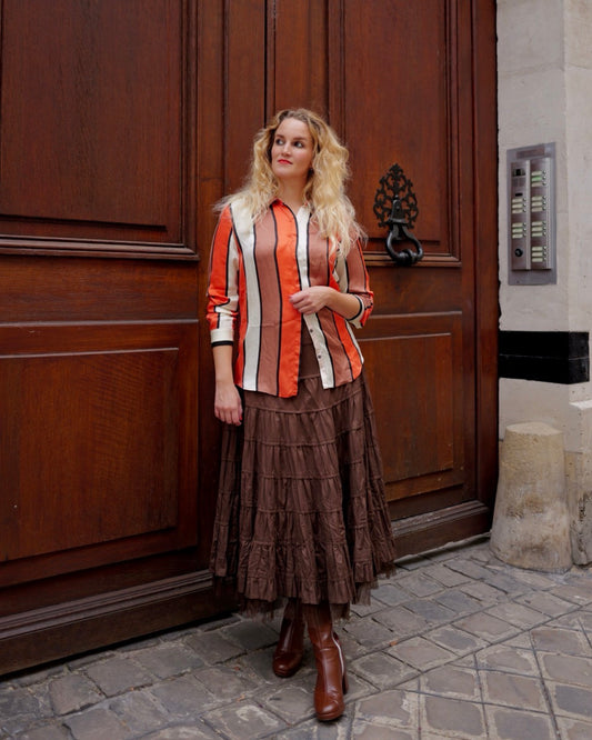 Bruine bohemian strokenrok - M