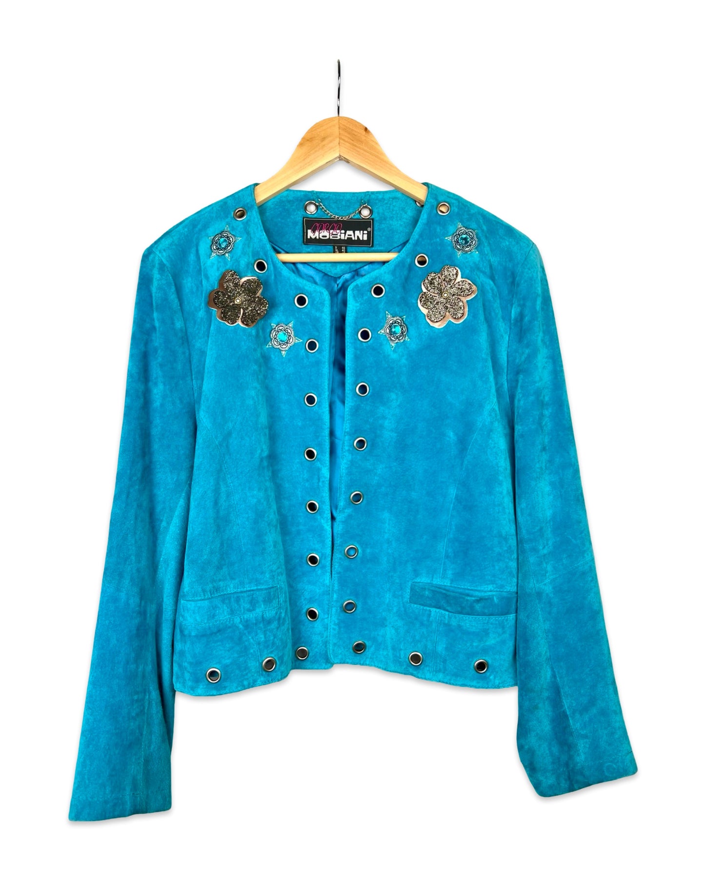 Felblauw vintage suède jack - L