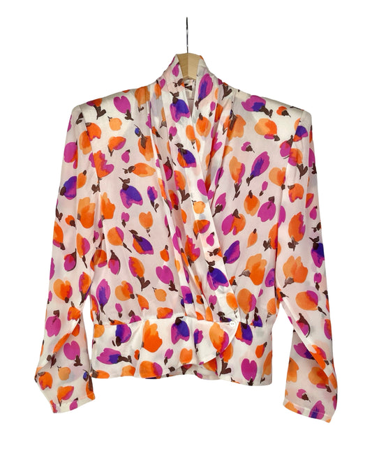 Vintage Overslag blouse met bloemen - S - Petit Paris Vintage