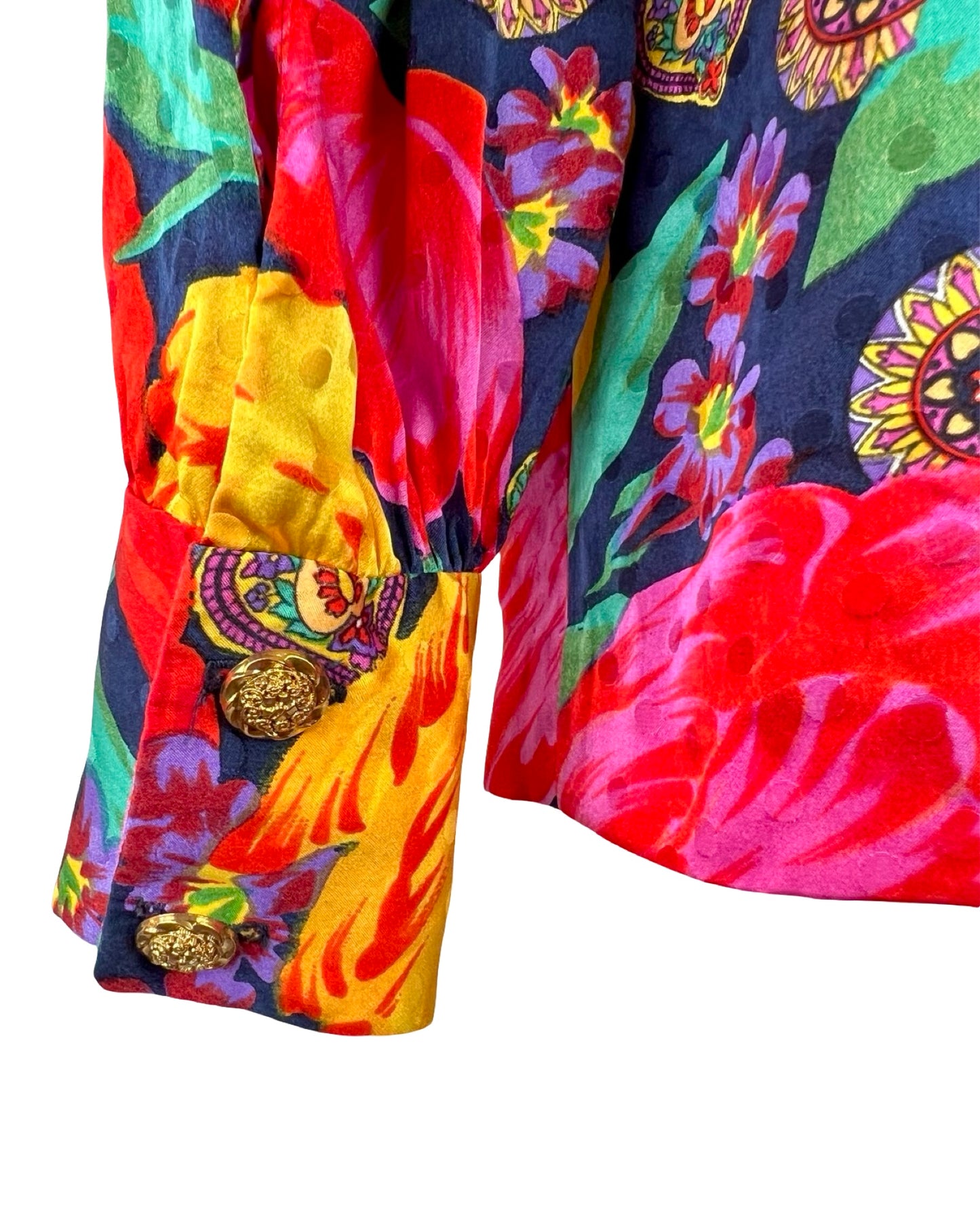 Vintage zijden bloemen blouse - L