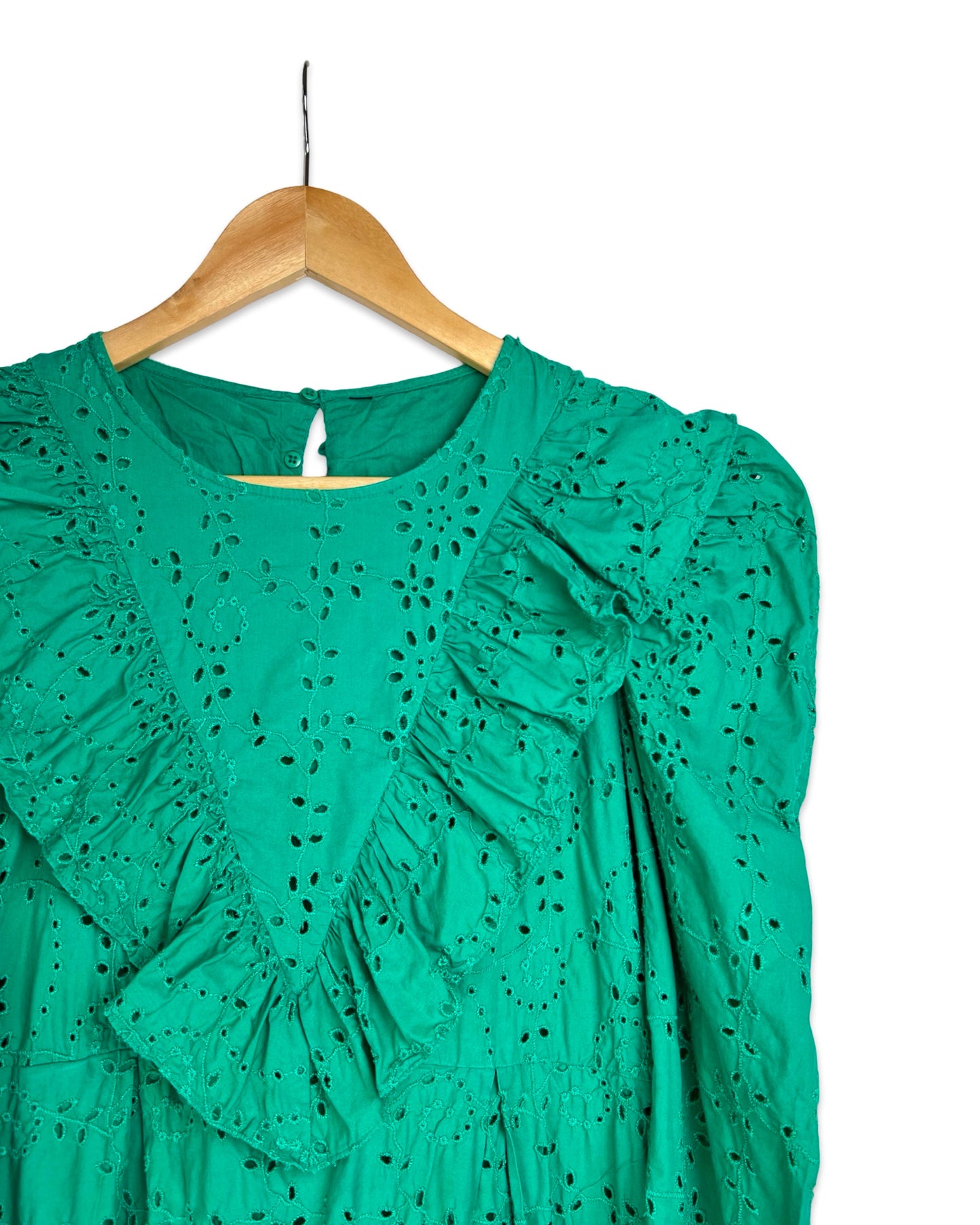 Groene broderie jurk - S