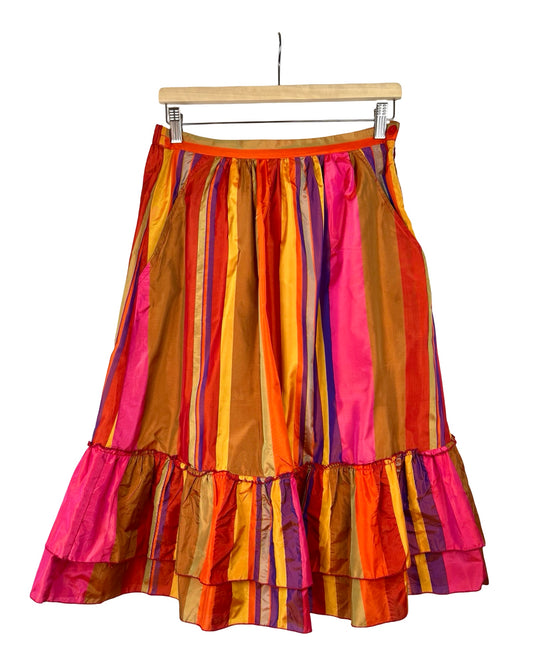Vintage kleurrijke midirok met strepen - M