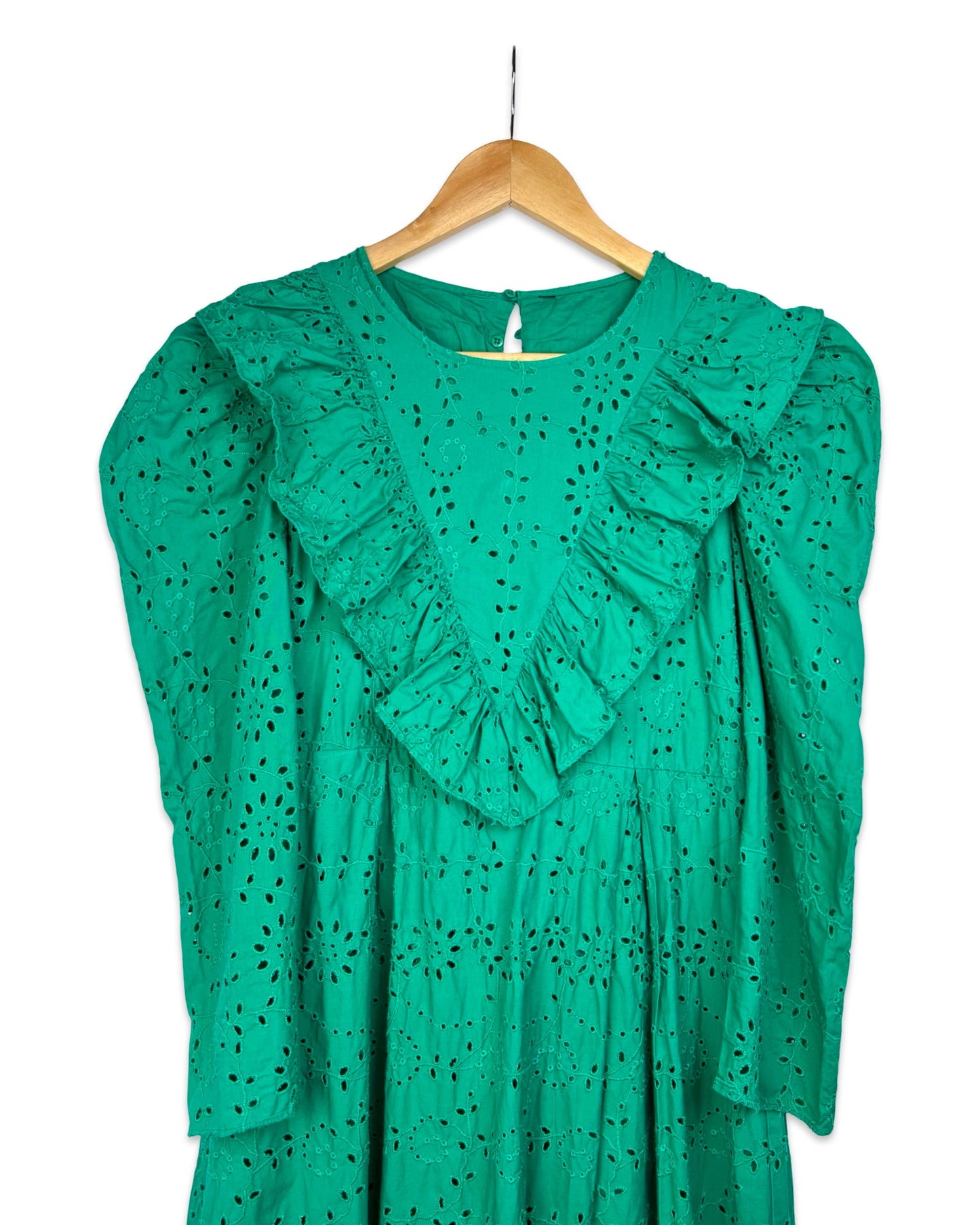 Groene broderie jurk - S
