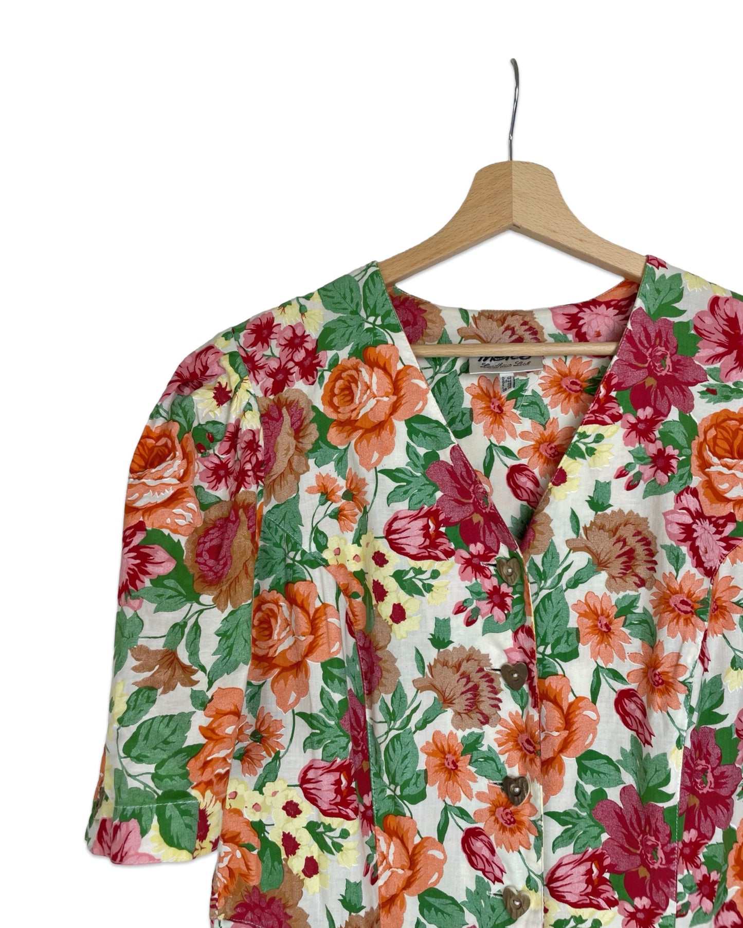 Vintage Bloemenjurk met pofmouwen - M/L - Petit Paris Vintage