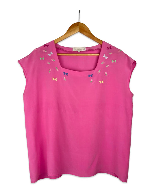 Zijden top met borduursels - L