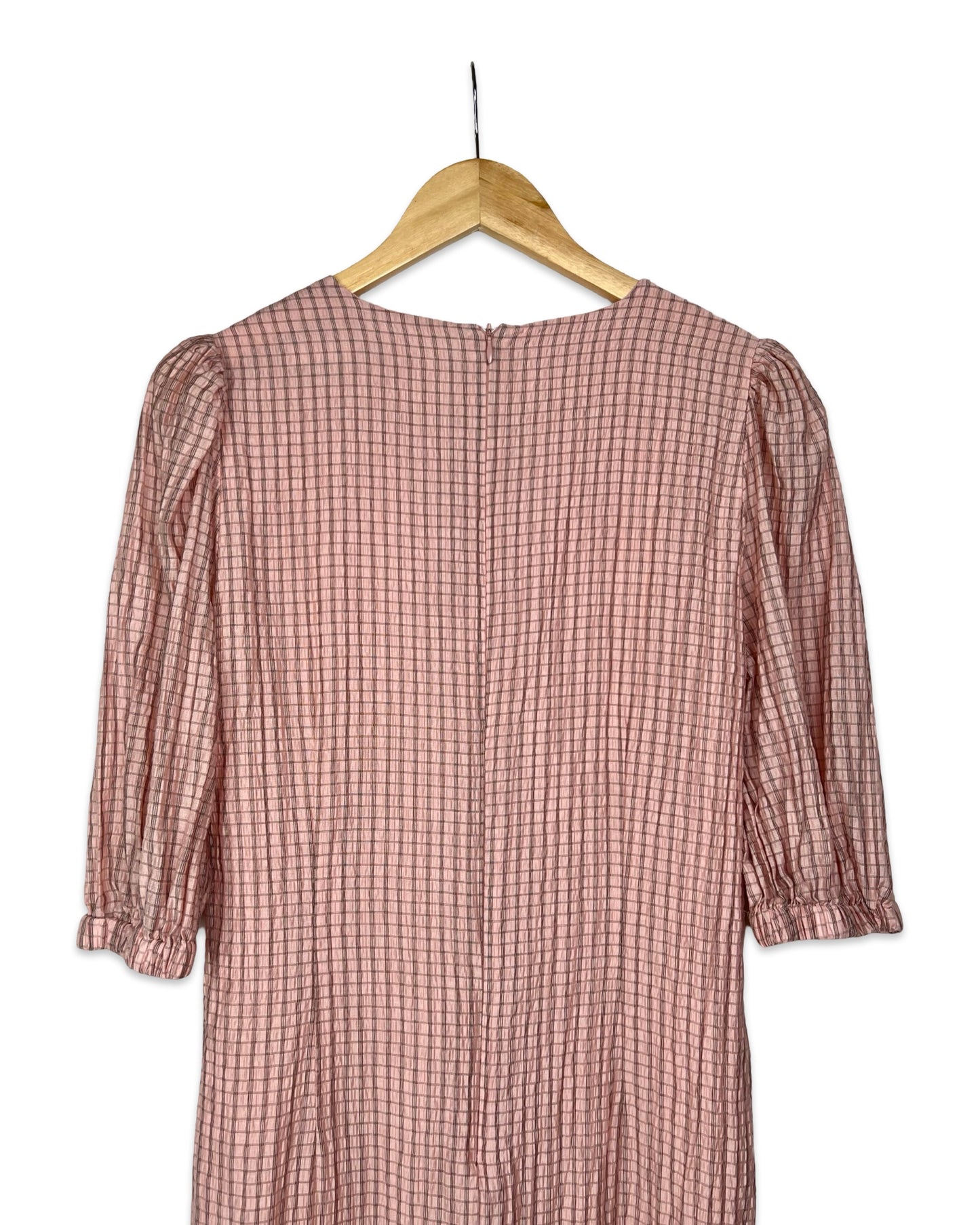 Lichtroze midi jurk met pofmouwen - M