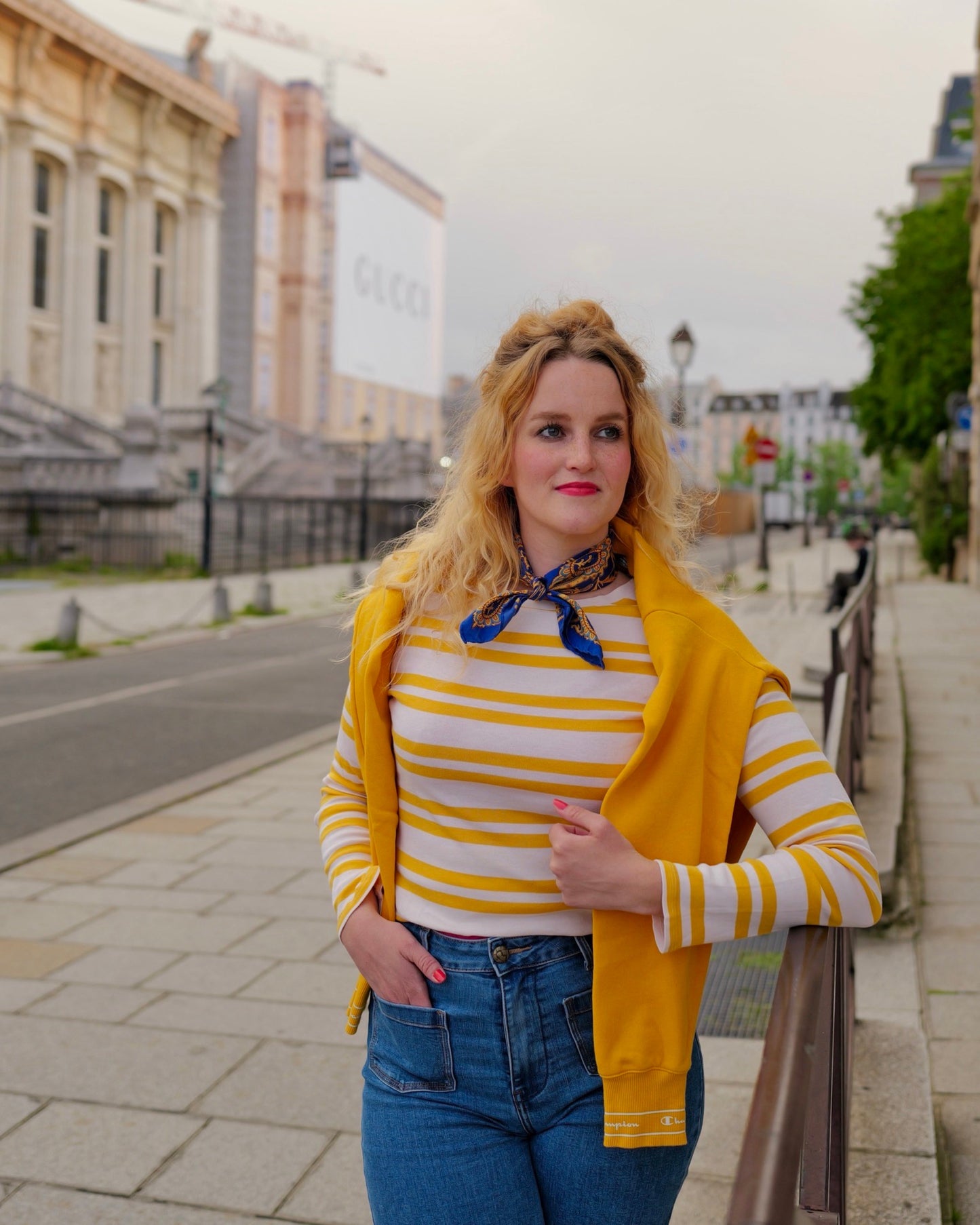 Vintage Shirt met gele strepen - S - Petit Paris Vintage
