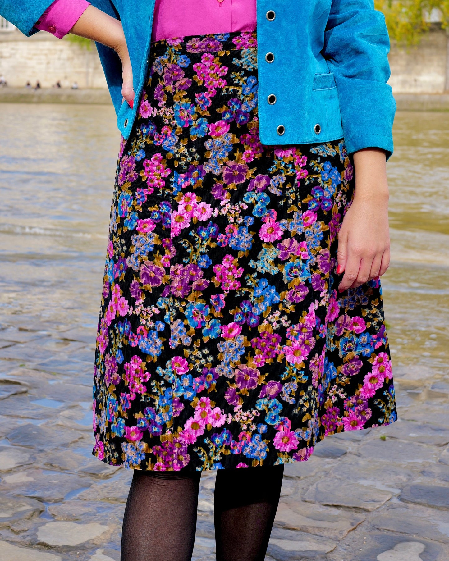 Vintage corduroy bloemenrok - S